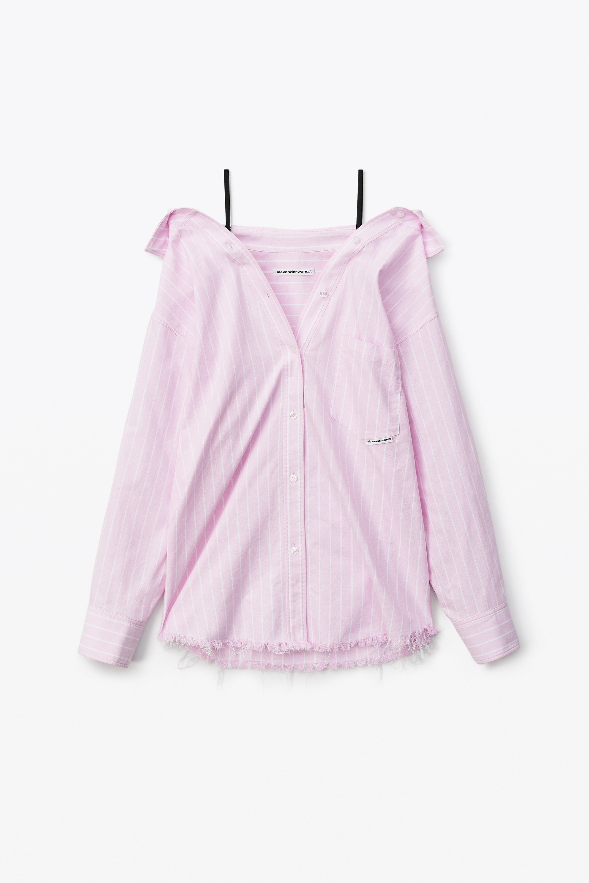 Alexander Wang OFF-SHOULDER SHIRT IN STRIPE OXFORD | REVERSIBLE