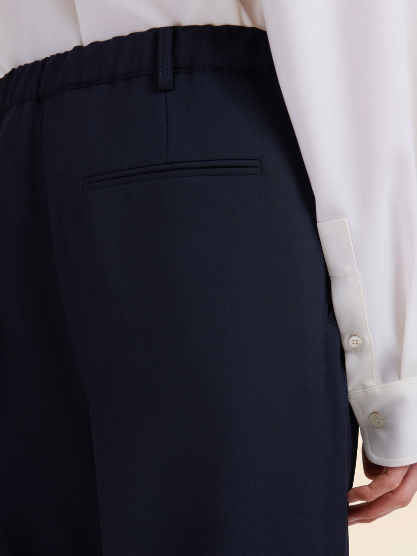 DEEP BLUE WOOL TROUSERS WITH STITCHED CREASES - 4