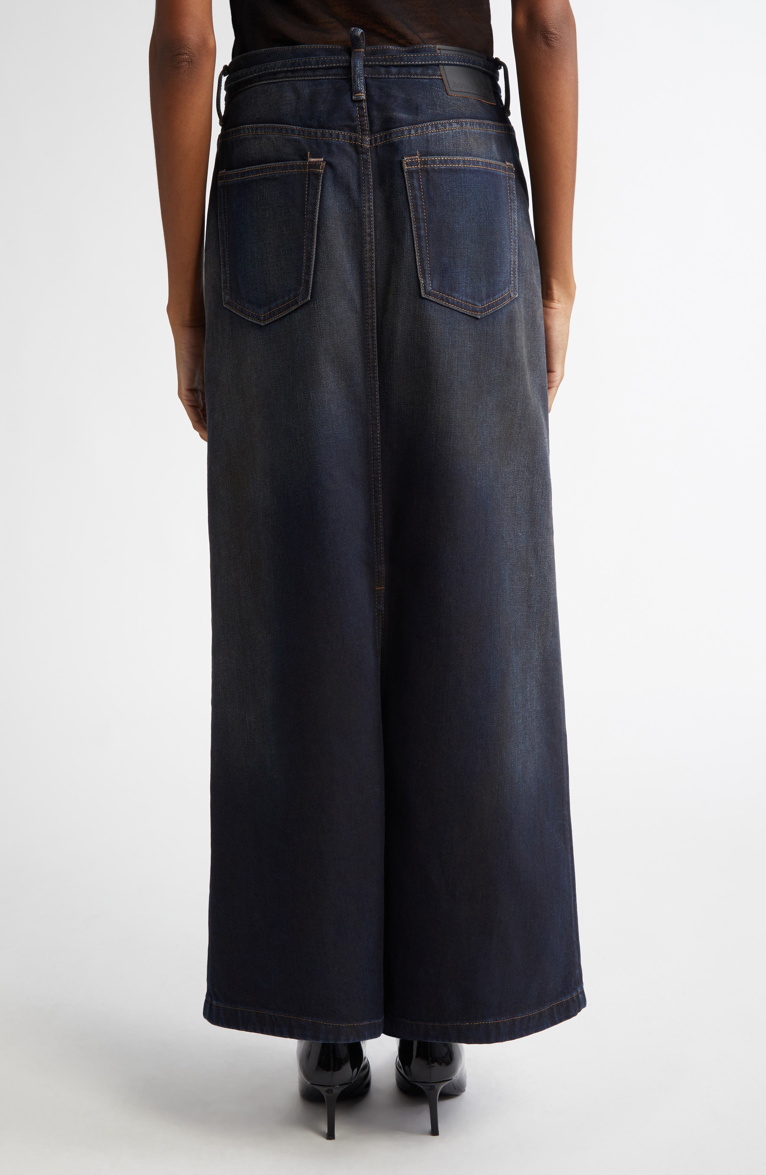 Acne Studios Talia Darkside Belted Denim Maxi Skirt in Dark Blue at Nordstrom - 3