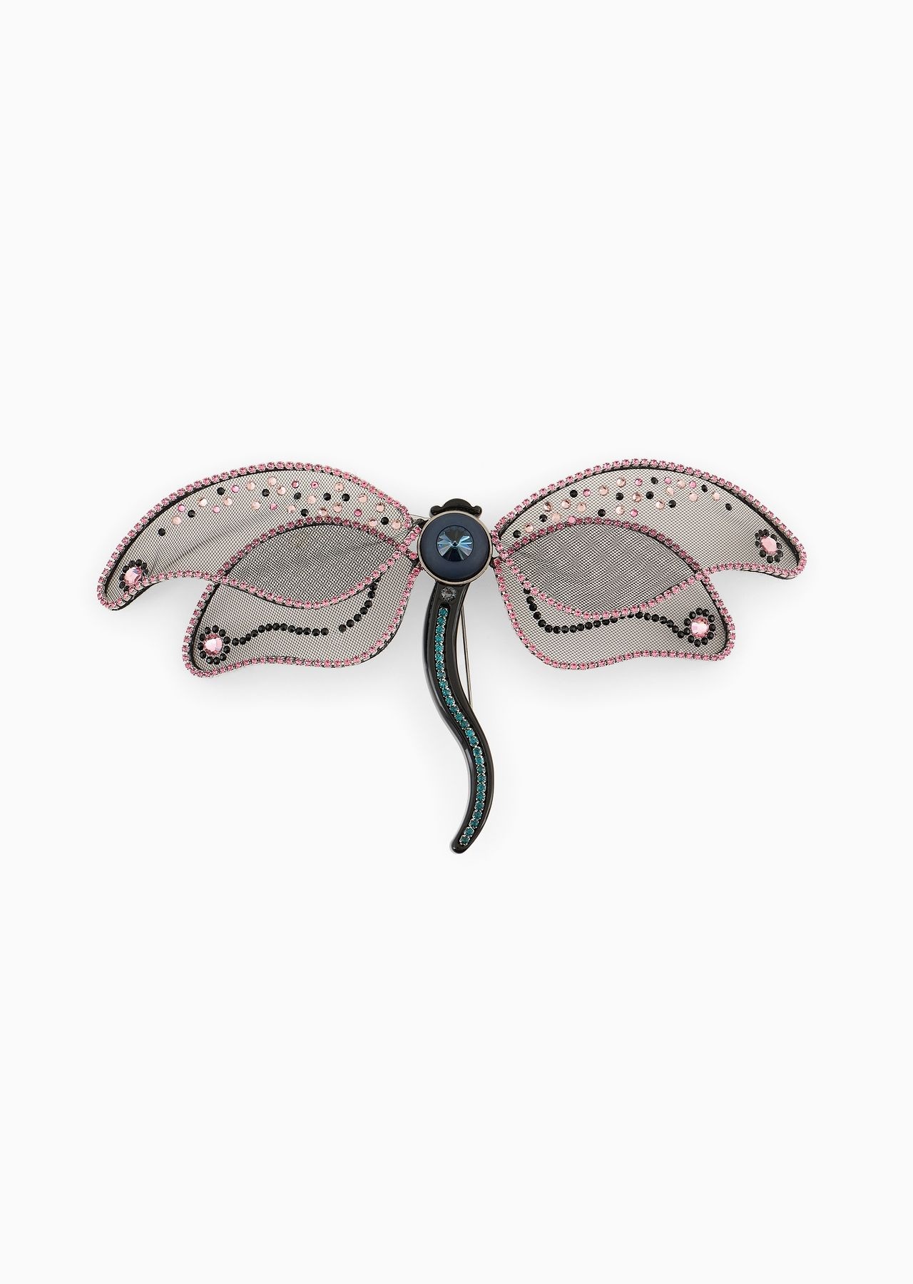 Dragonfly-shaped brooch in tulle and resin with Swarovski crystals - 1