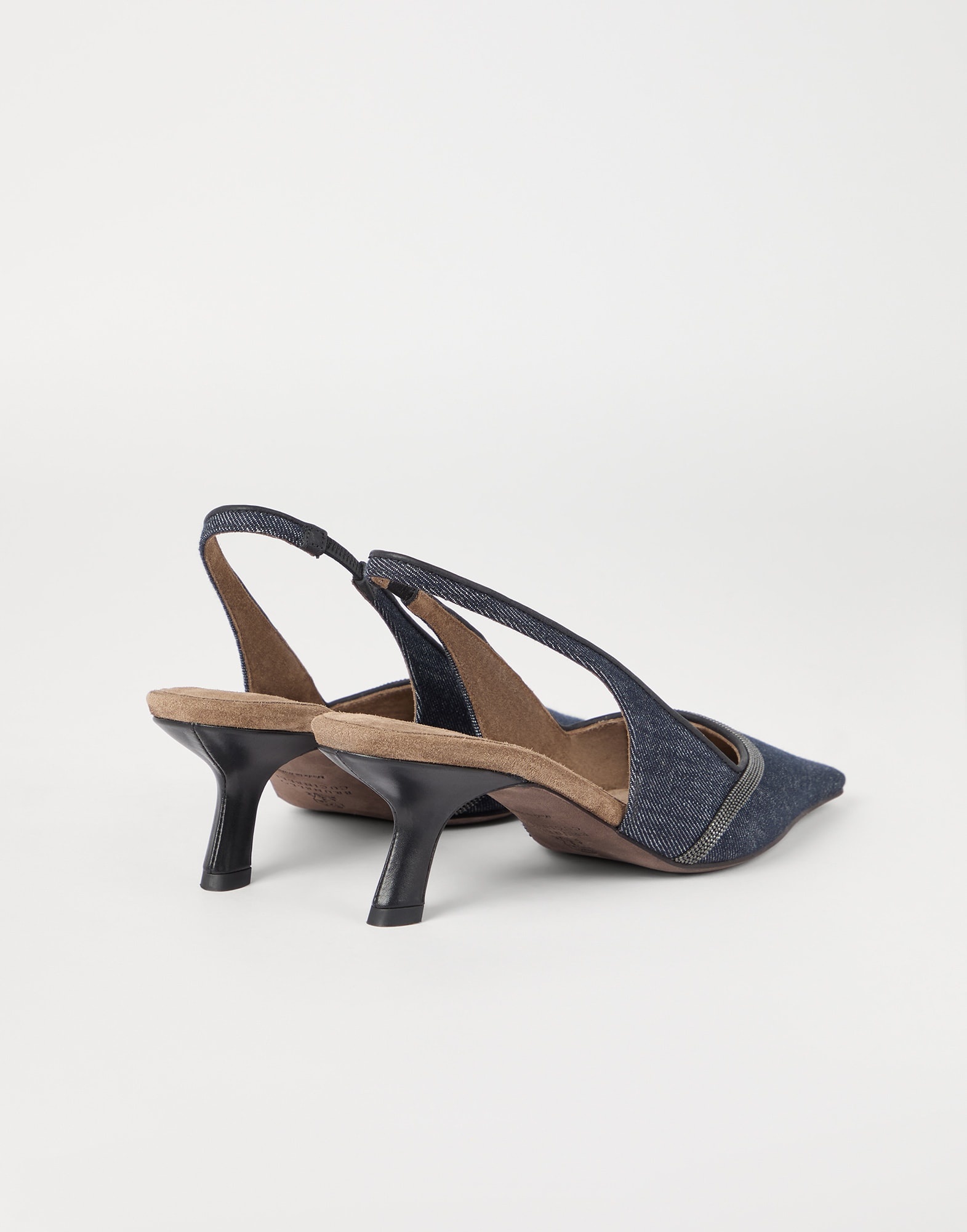Cotton denim-effect twill slingback city heels with shiny contour - 2