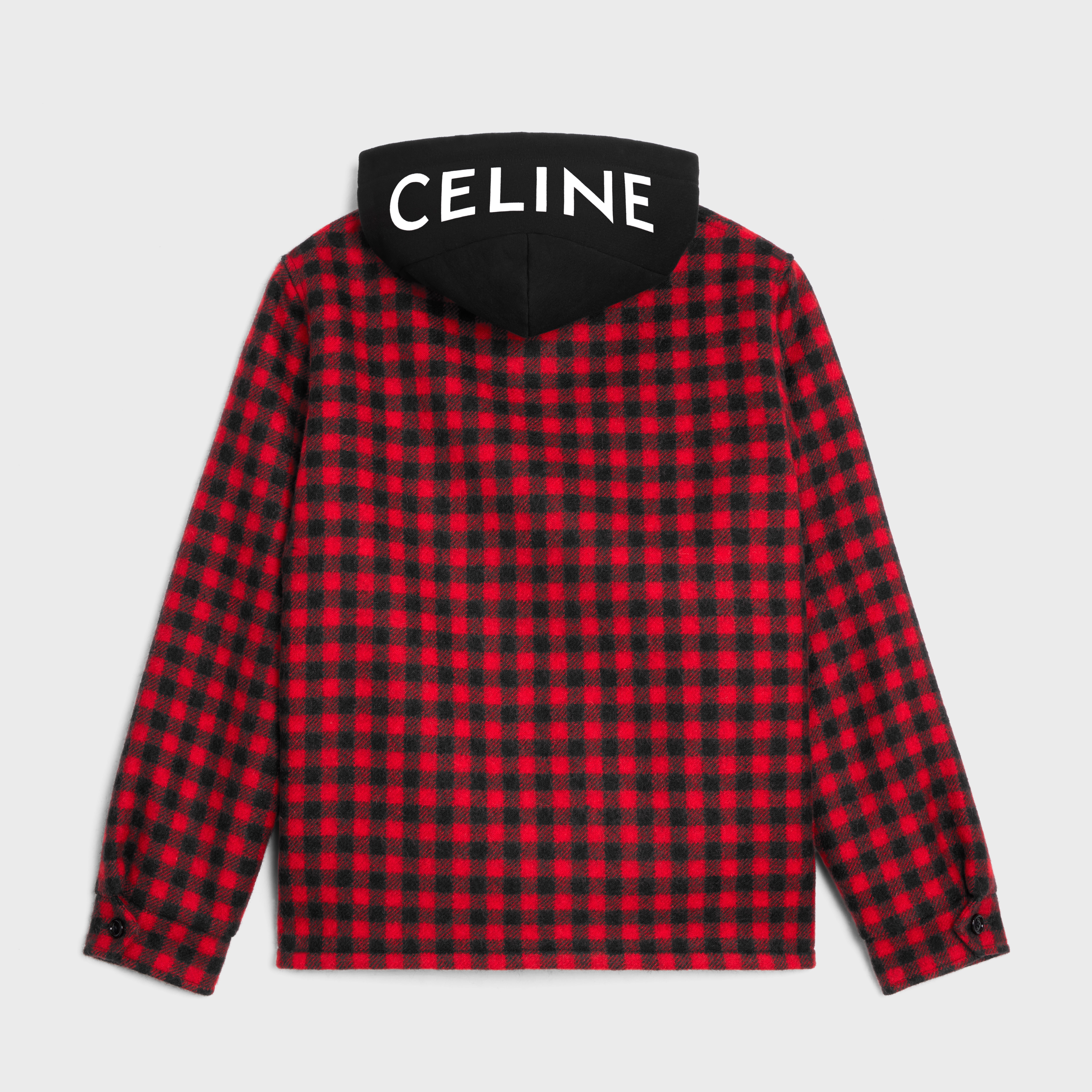 hooded overshirt in checked wool - 2