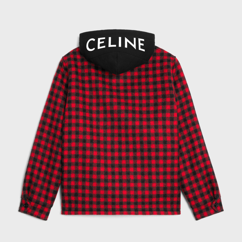 CELINE hooded overshirt in checked wool outlook