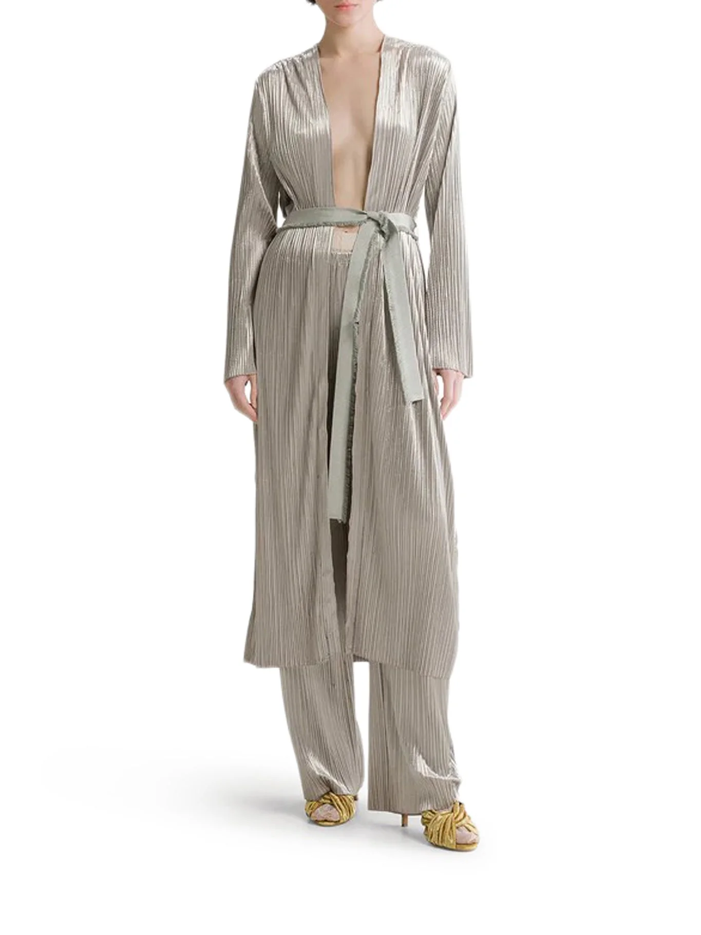 VELVET-EFFECT PLEATED JERSEY ROBE - 1