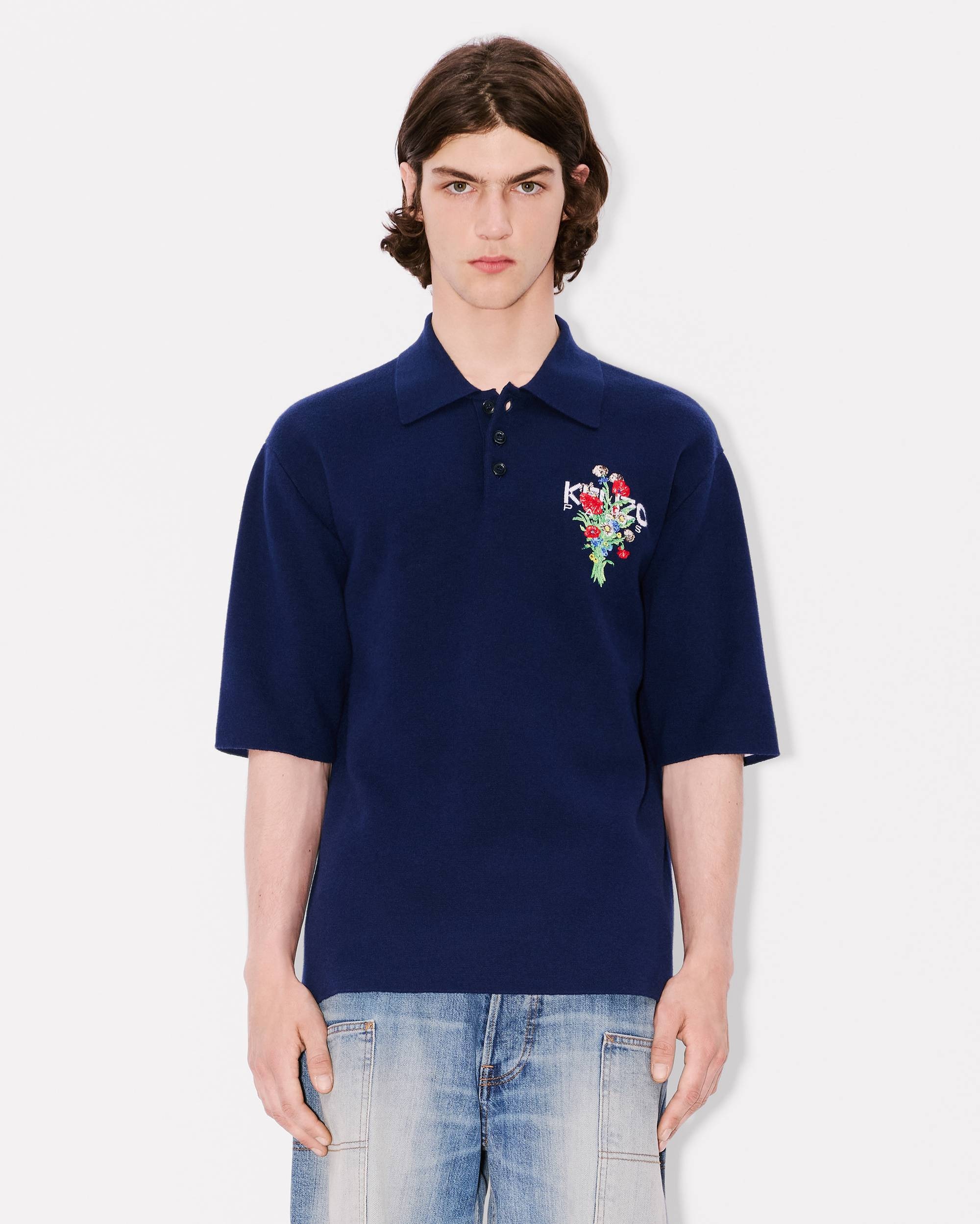 'KENZO Archive Bouquet' embroidered knitted polo in cotton wool - 3
