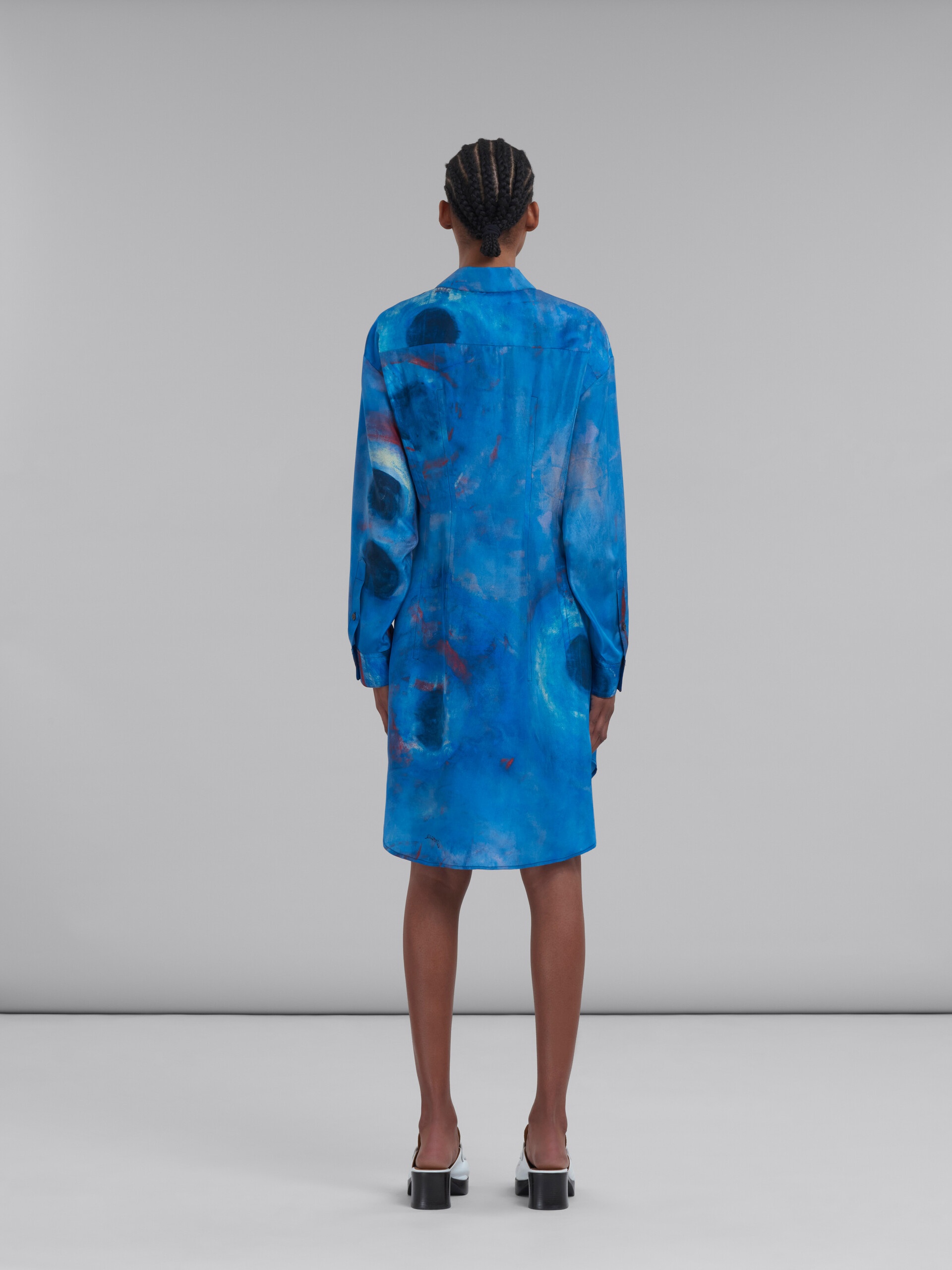 SILK SHIRT DRESS WITH BUCHI BLUE PRINT - 3
