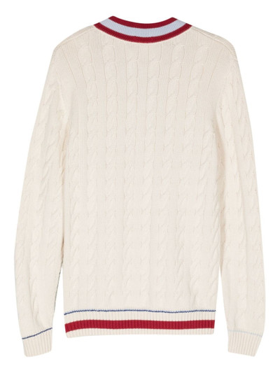 LACOSTE logo-patch cable-knit jumper outlook