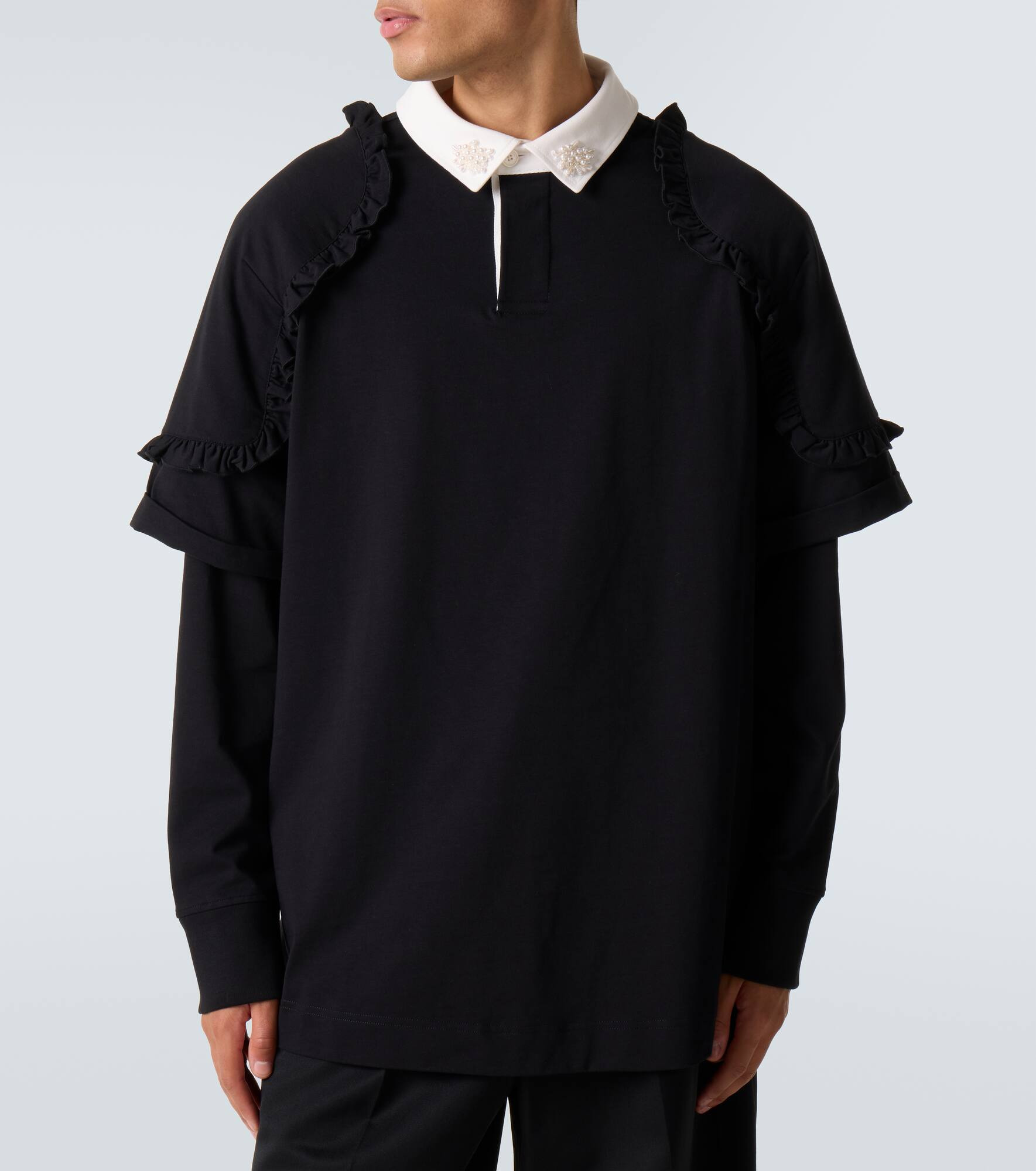 Layered ruffled cotton jersey polo shirt - 3
