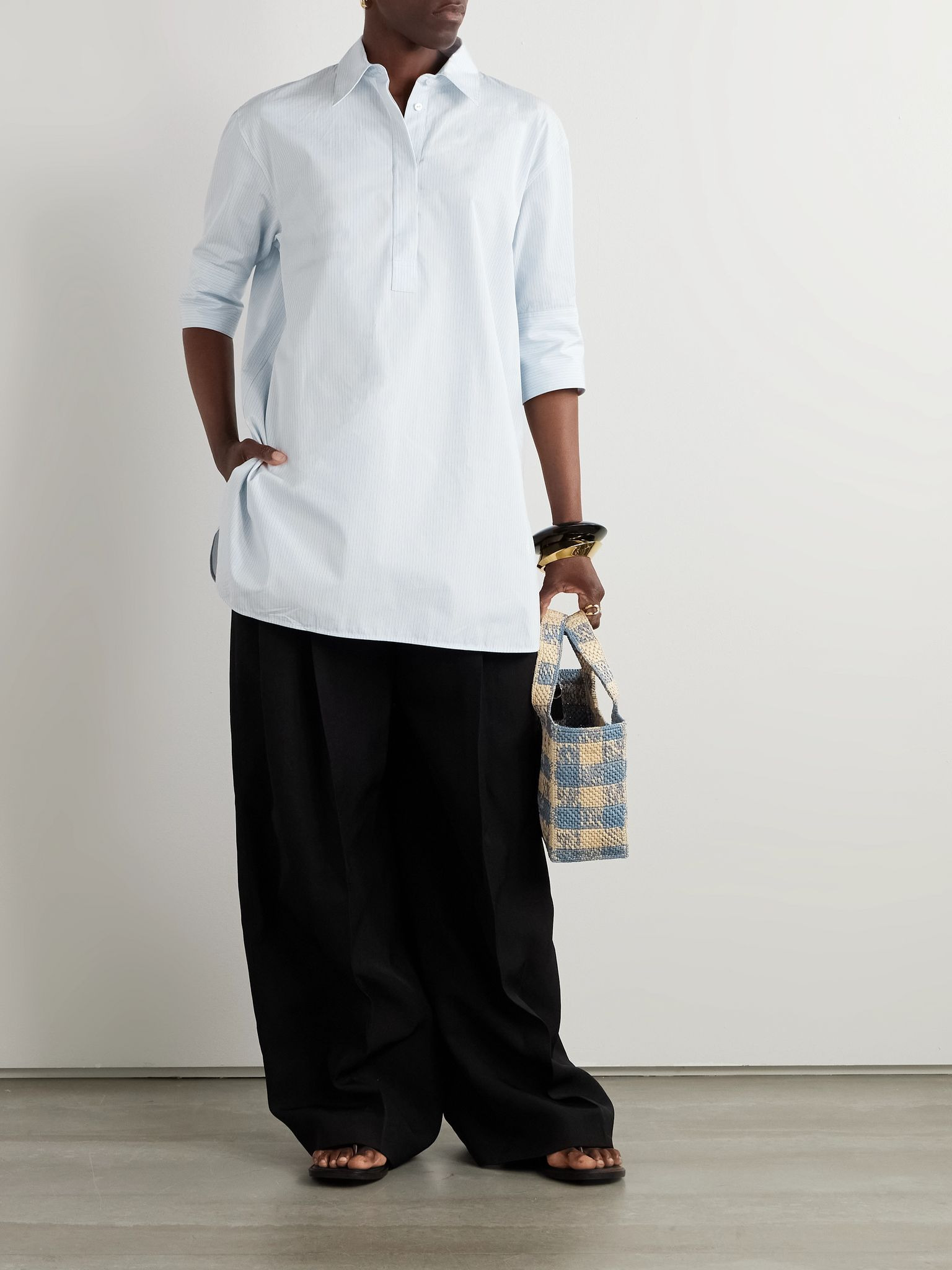 Striped cotton-poplin shirt Light blue - 2