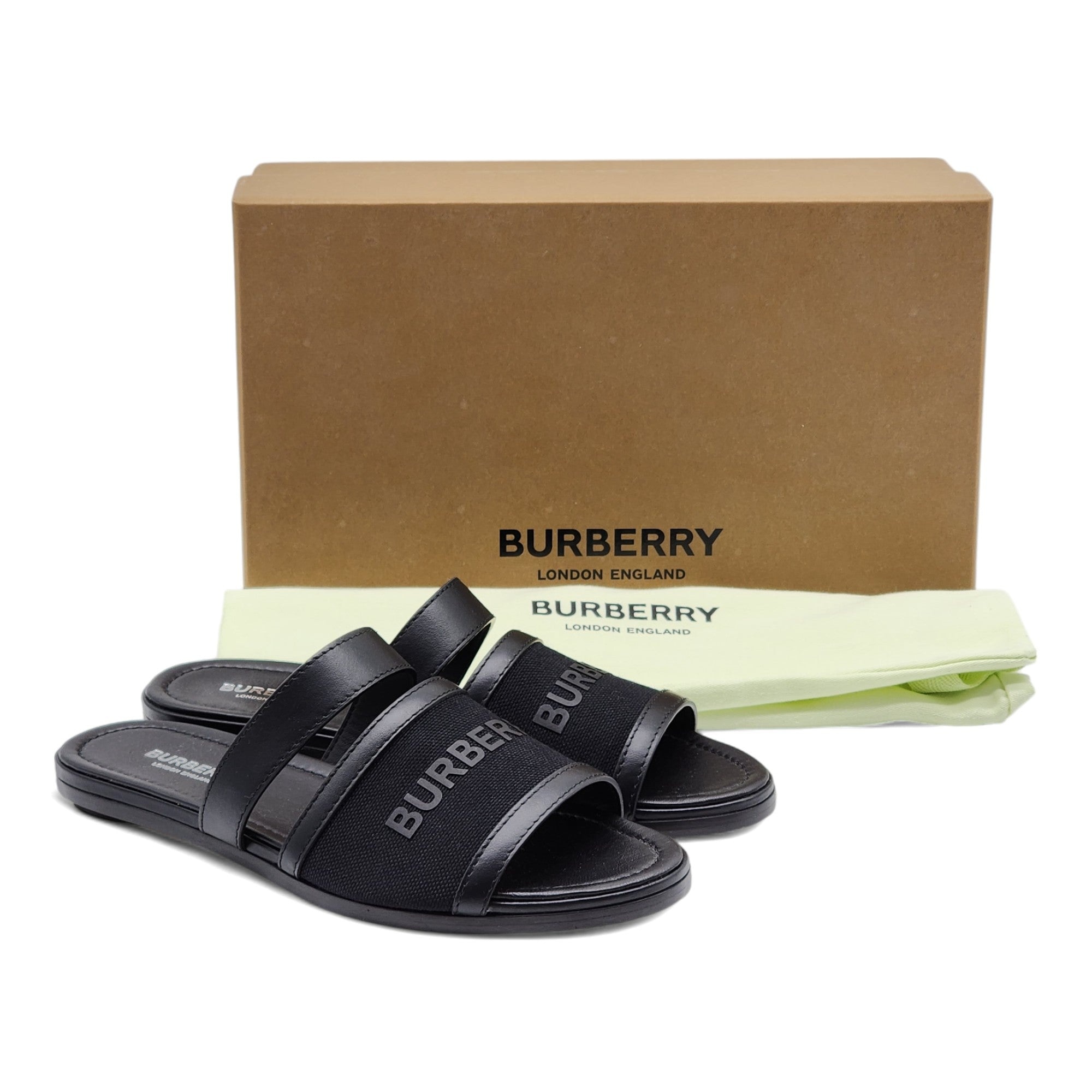 Burberry Honour Canvas and Leather Flat Sandals in Black - 2