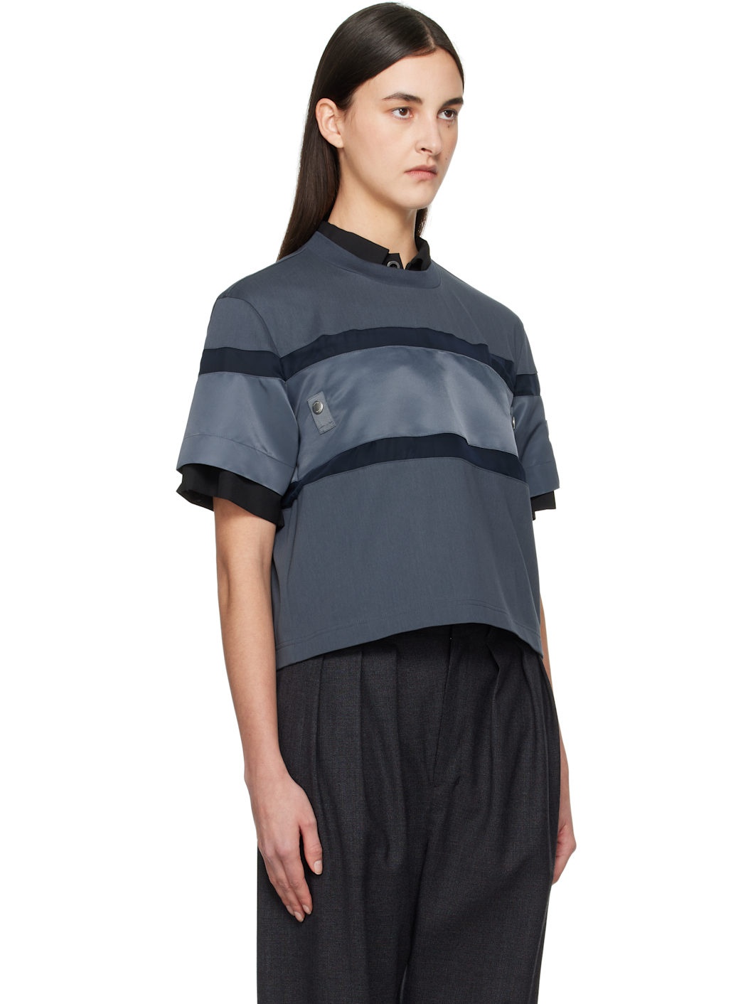 Gray Nylon Twill Mix Cotton Jersey T-shirt - 2
