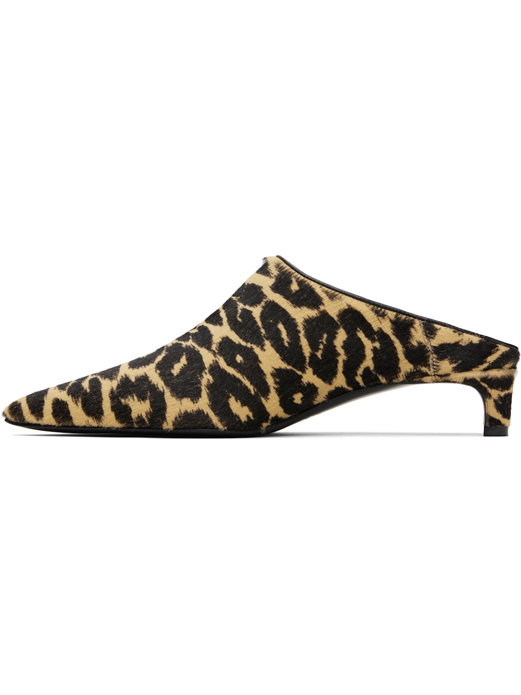 Beige & Black Pointed Toe Mule Heels - 3