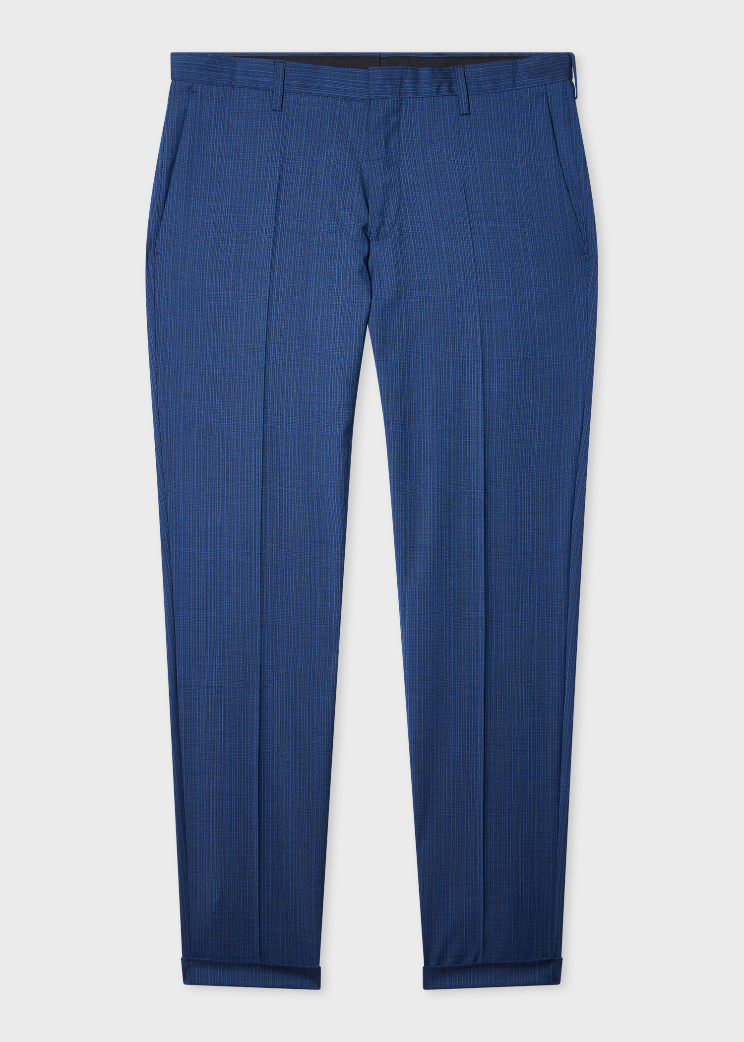 Navy Blue Check Wool Suit - 5