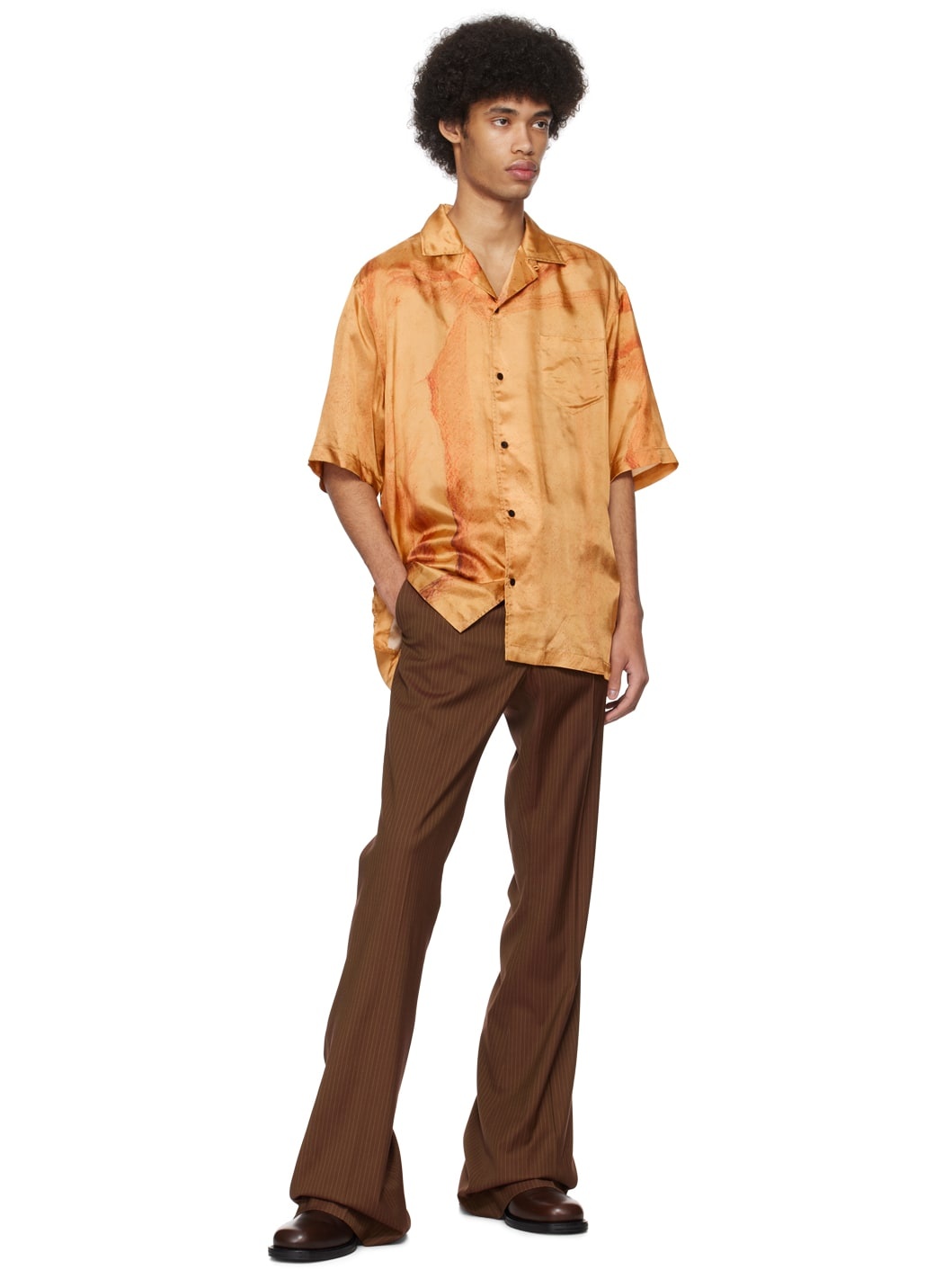 Orange Open Spread Collar Shirt - 4
