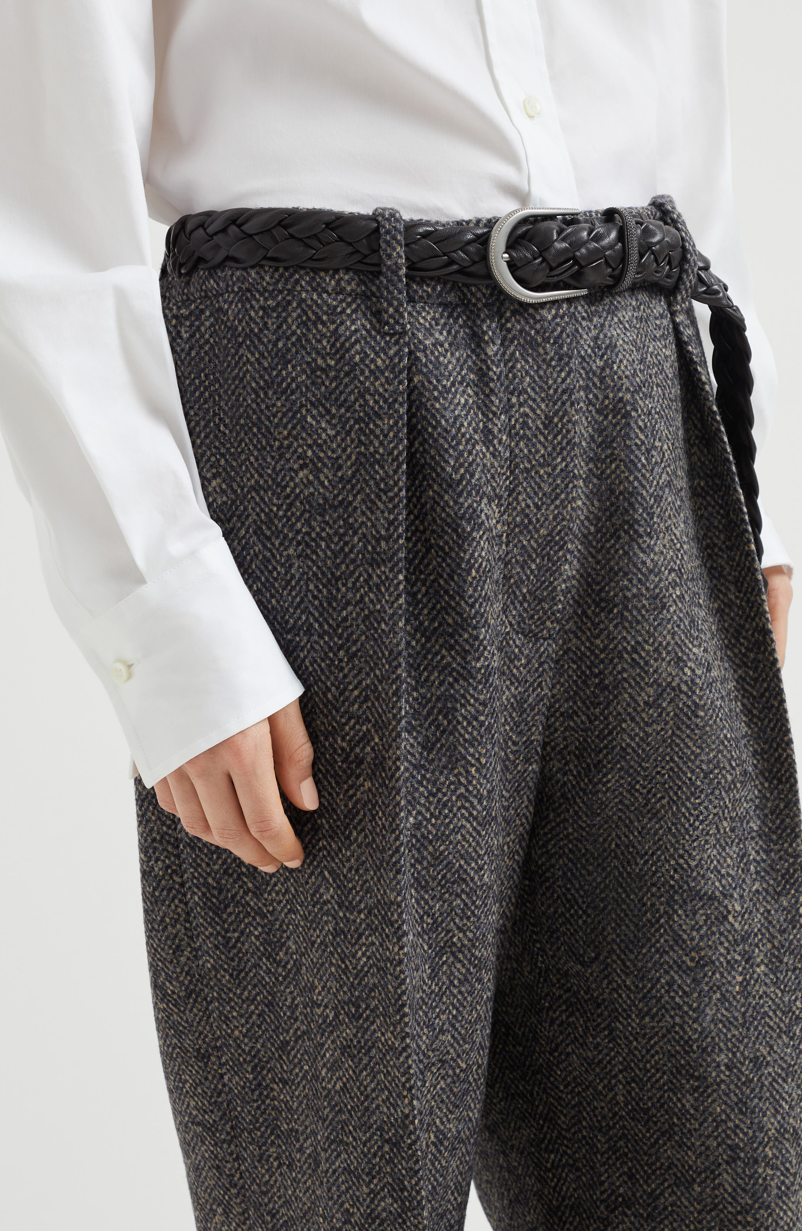 Brunello Cucinelli Herringbone tweed pleated trousers in Blue at Nordstrom - 2