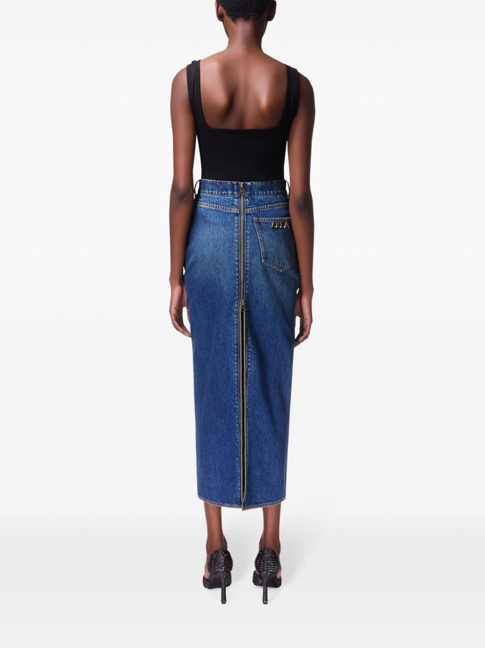 logo-charm denim midi skirt - 5