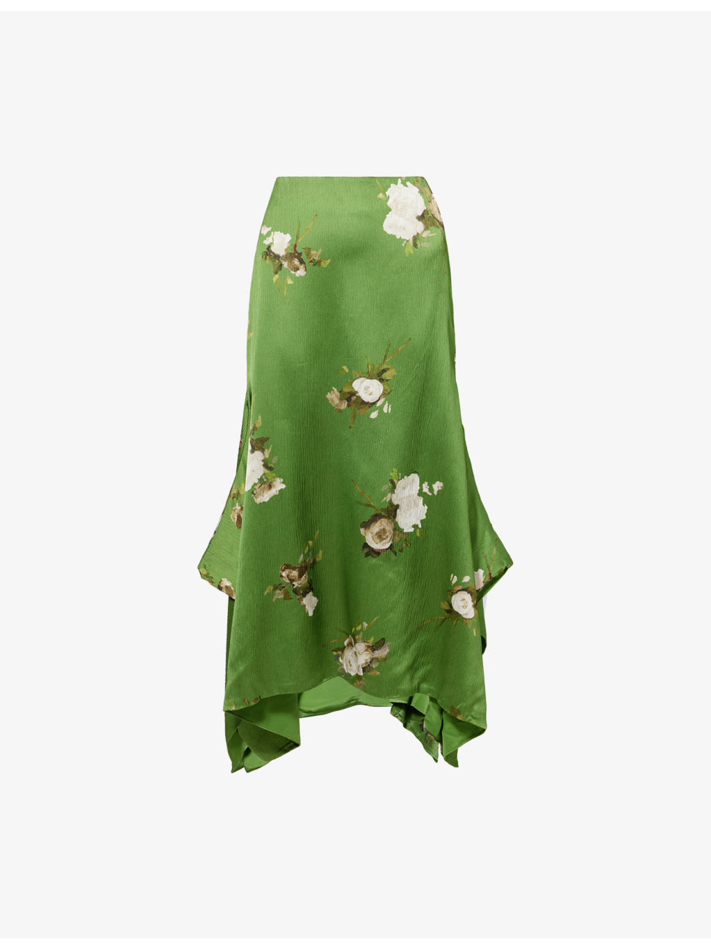 Asymmetric Floral Woven Midi Skirt - 1