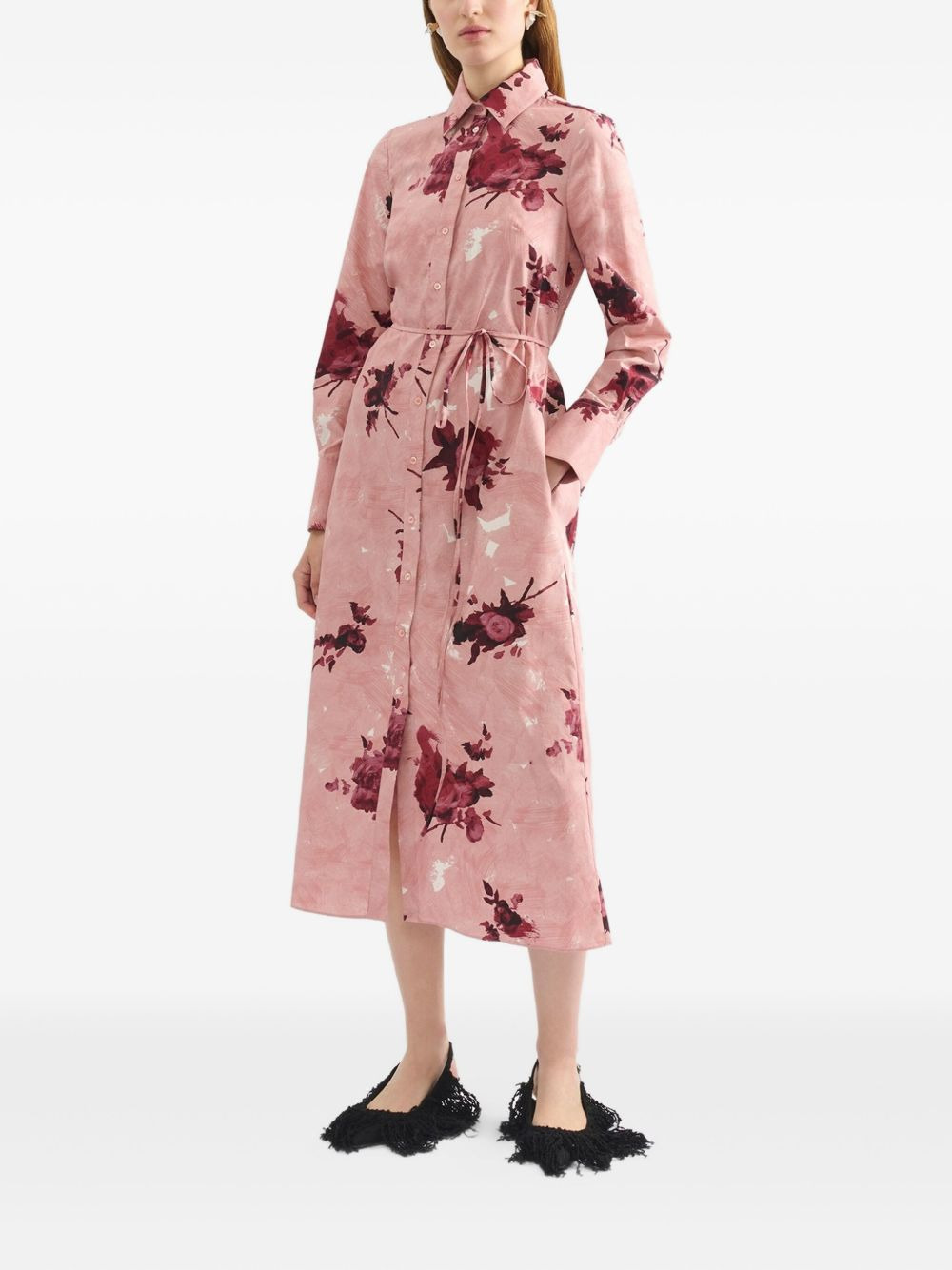floral-print shirt midi dress - 3
