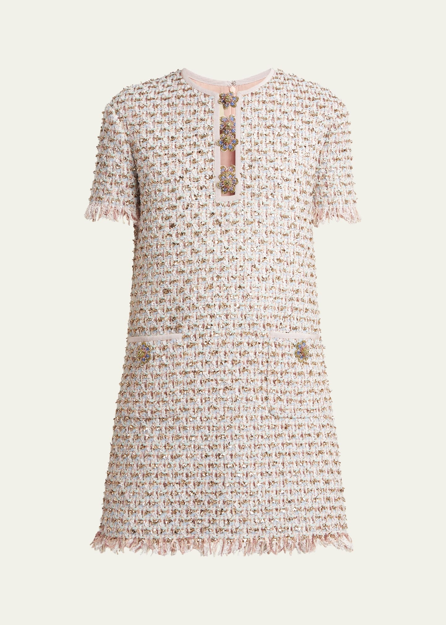Ribbon Tweed Frayed Mini Dress - 1