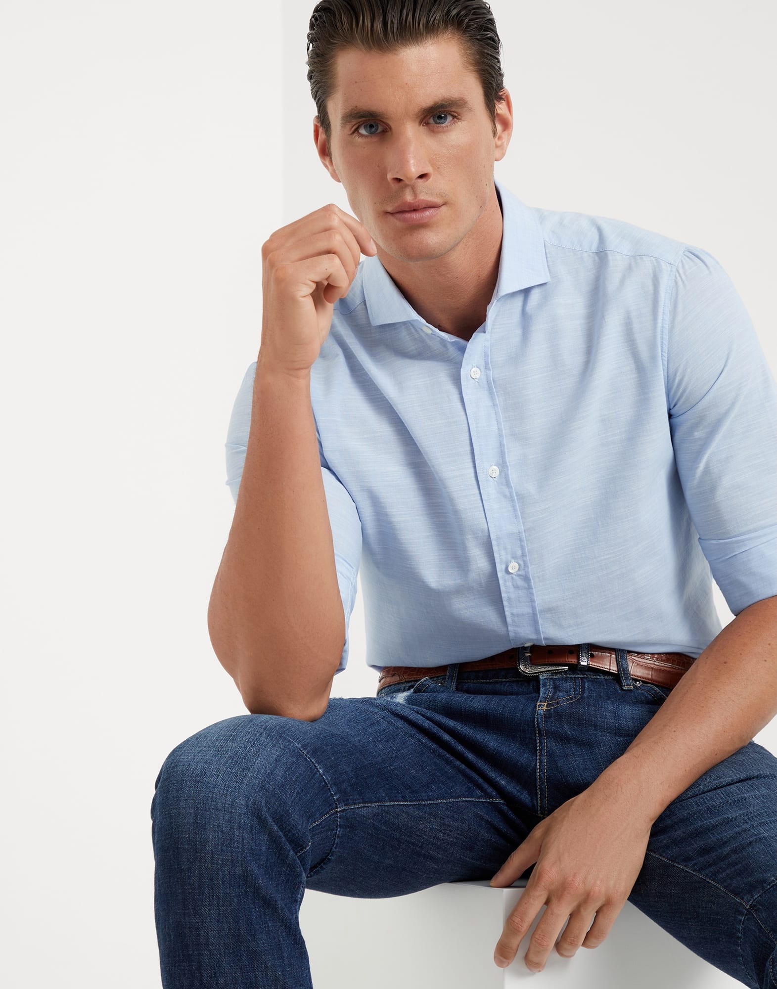 Lightweight Oxford basic fit shirt with spread collar - 4