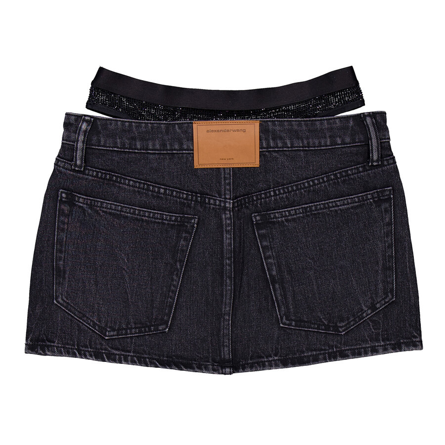 T by Alexander Wang Crystal Hotfix Mini Denim Skirt - 7
