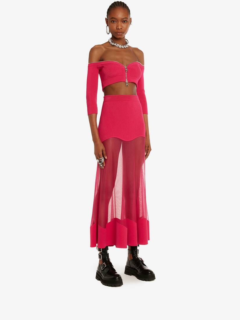 Off-the-shoulder Zip Knit Top in Bobby Pink - 3