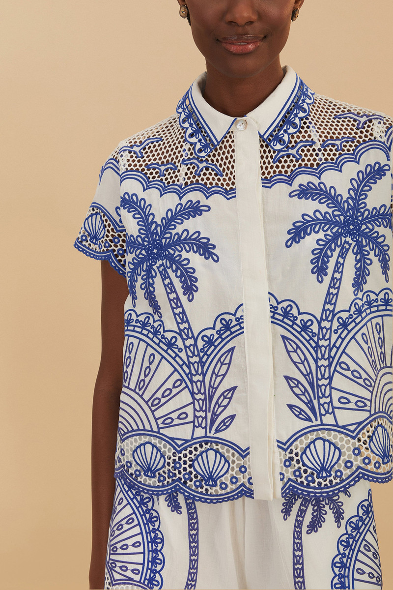 Blue Palm Trees Richelieu Collared Shirt 3