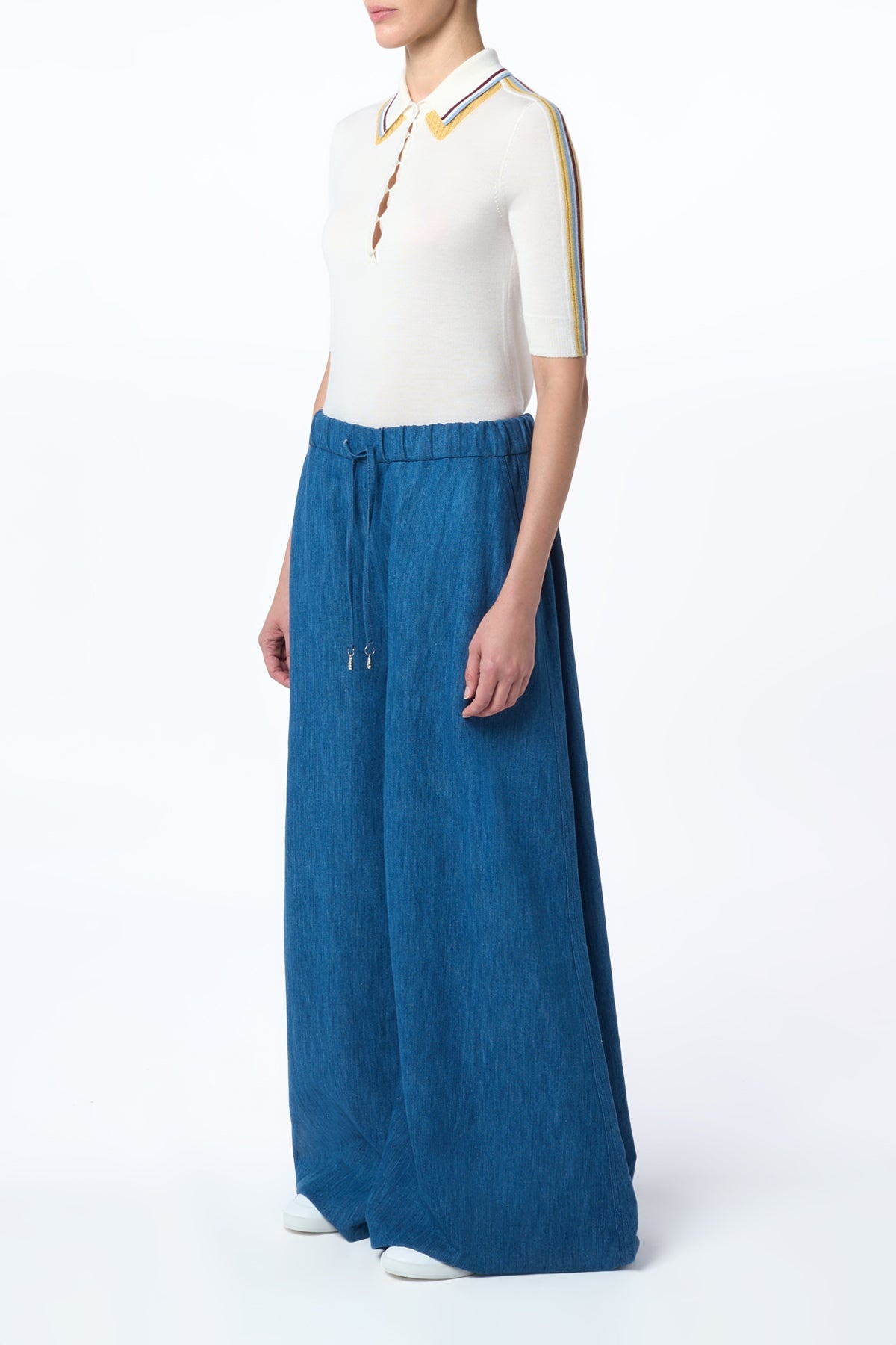 Wendelyn Knit Short Sleeve Polo In Ivory Multi Cashmere Silk - 3