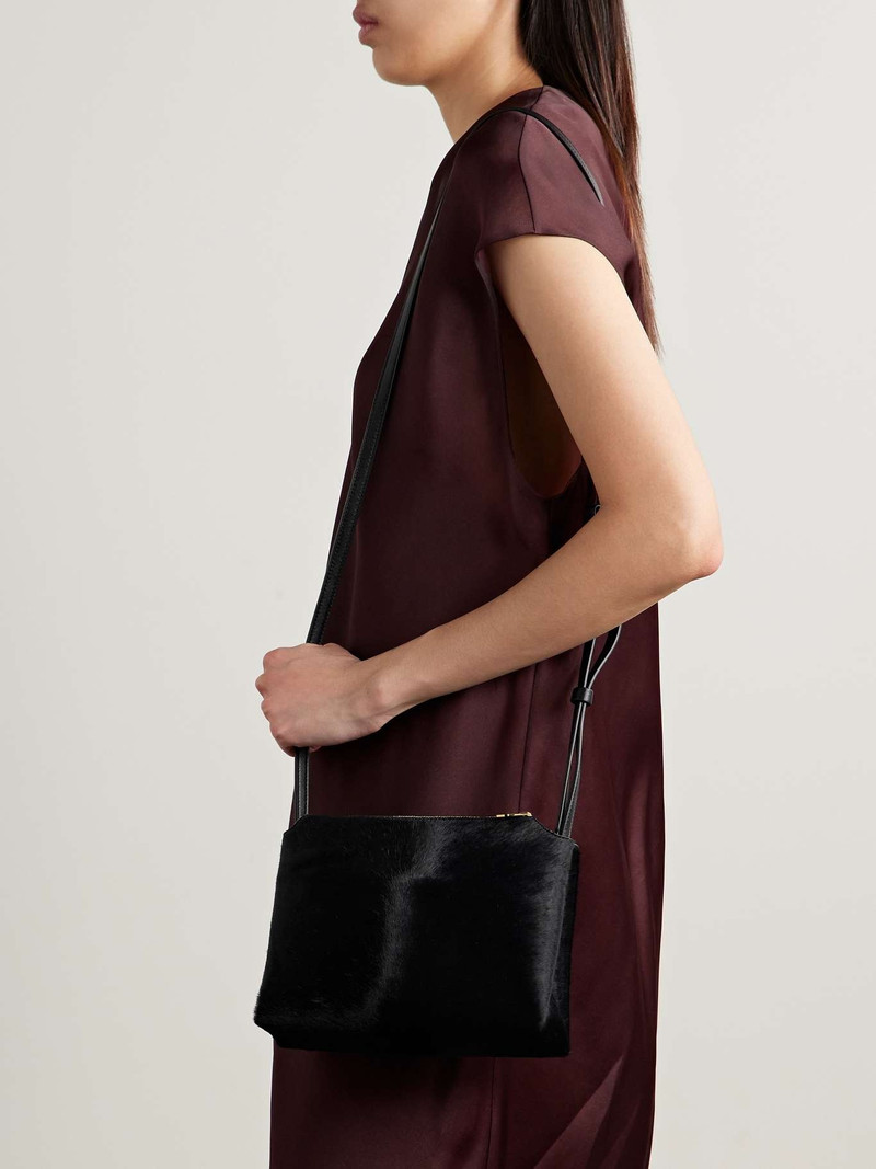 KHAITE Lina medium leather-trimmed calf hair shoulder bag Black outlook