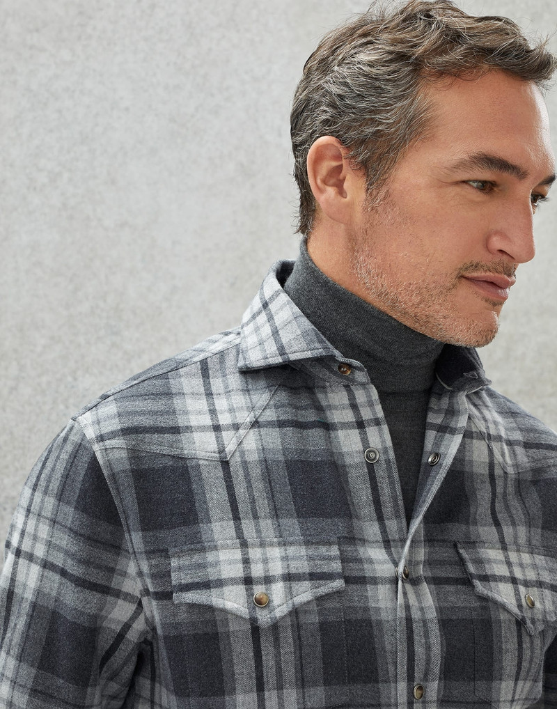 Brunello Cucinelli Cotton madras flannel easy fit western shirt