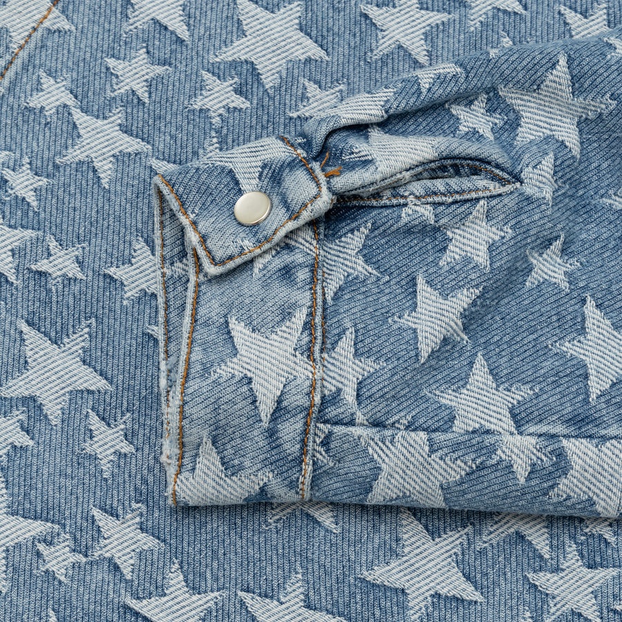 DENIM JACQUARD WOVEN OVERSHIRT - 4