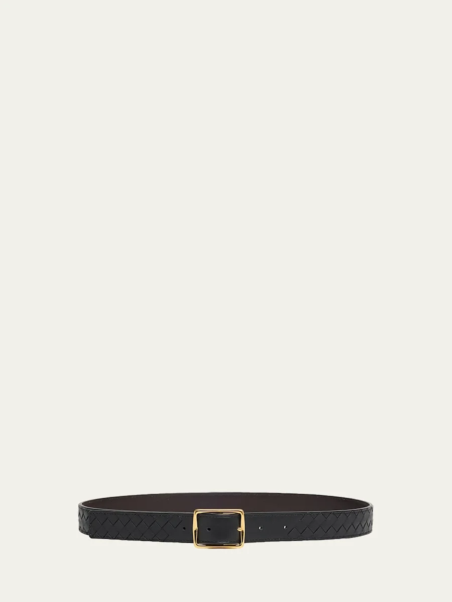 Reverso Intrecciato Calfskin Leather Belt - 1