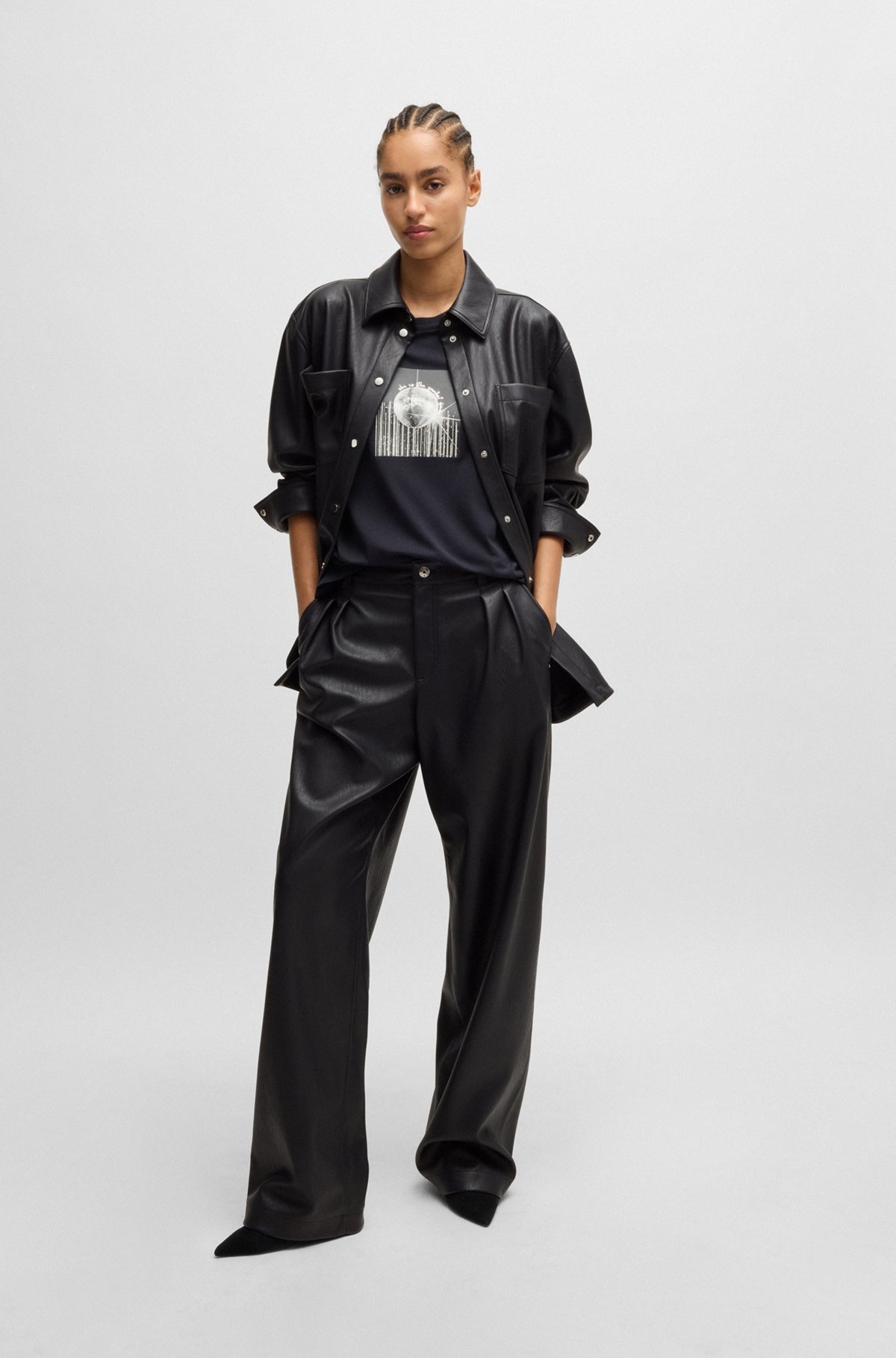 LOOSE-FIT WIDE-LEG TROUSERS IN FAUX LEATHER - 3