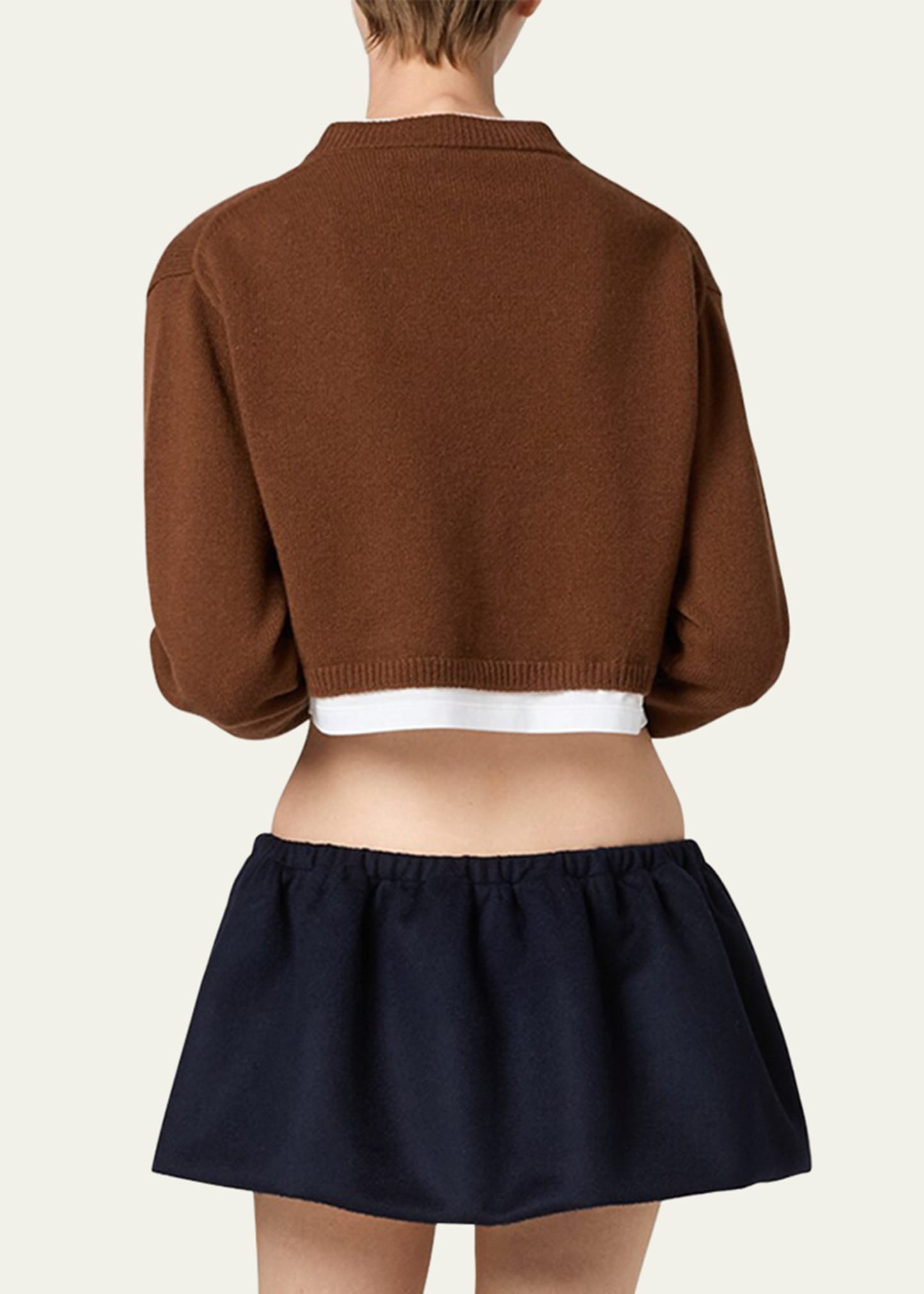 V-Neck Layered Cashmere Knit Crop Sweater - 3