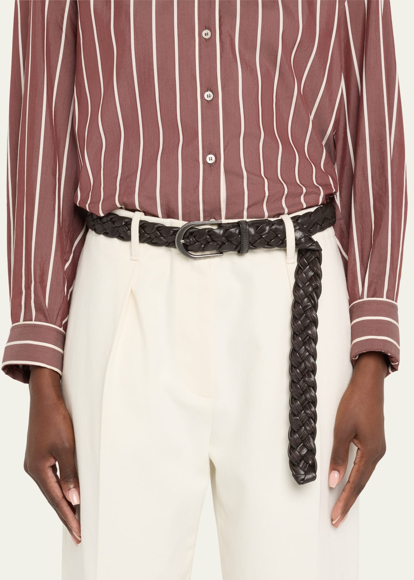 Braided Leather Skinny Belt - 2