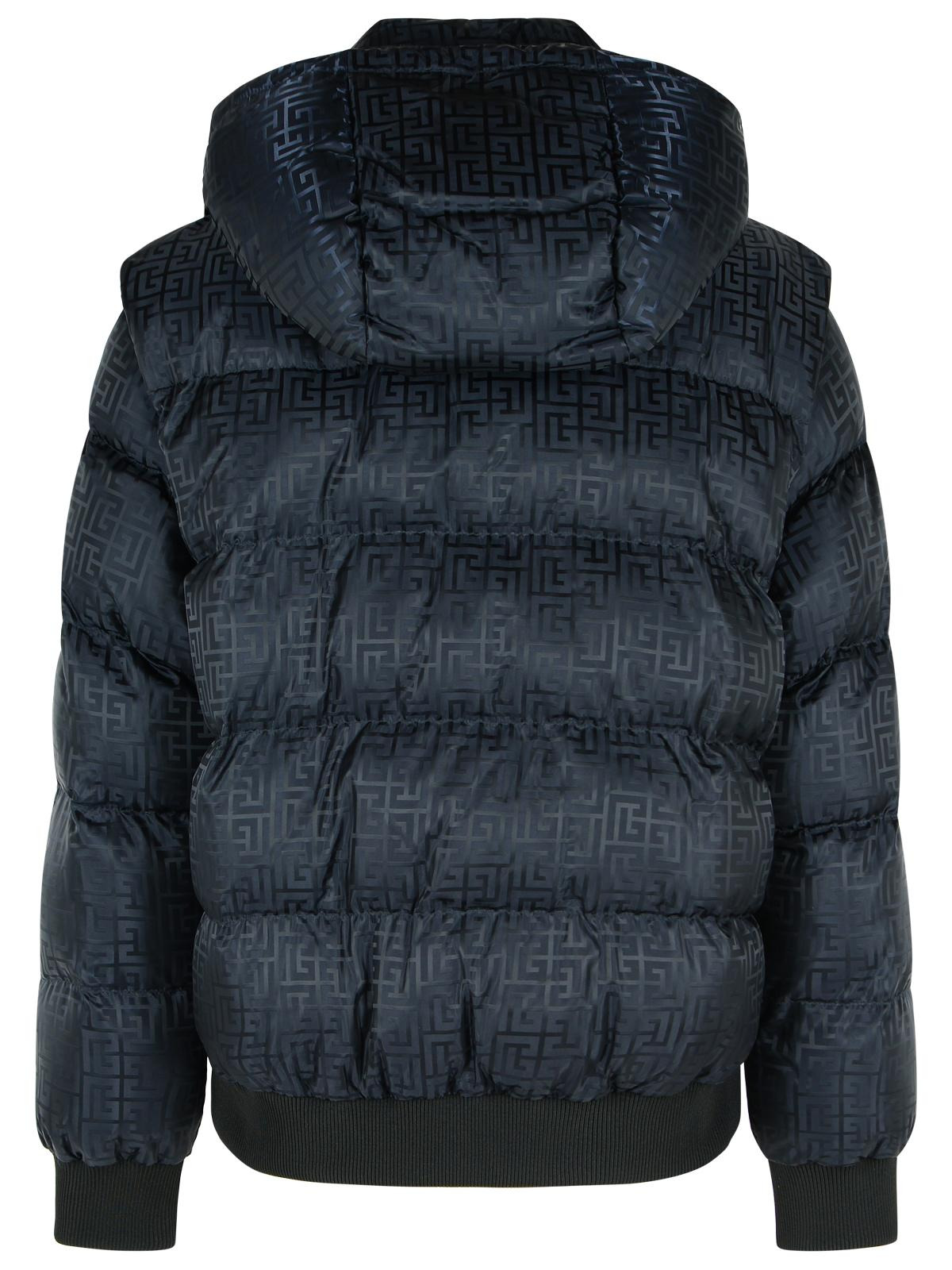 Balmain Short Nylon Jacquard Down Jacket With Black Monogram Men - 3
