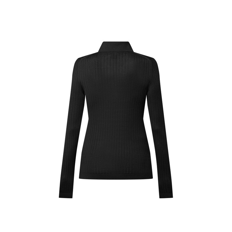 Long-Sleeved Rib-Knit Polo Top 3