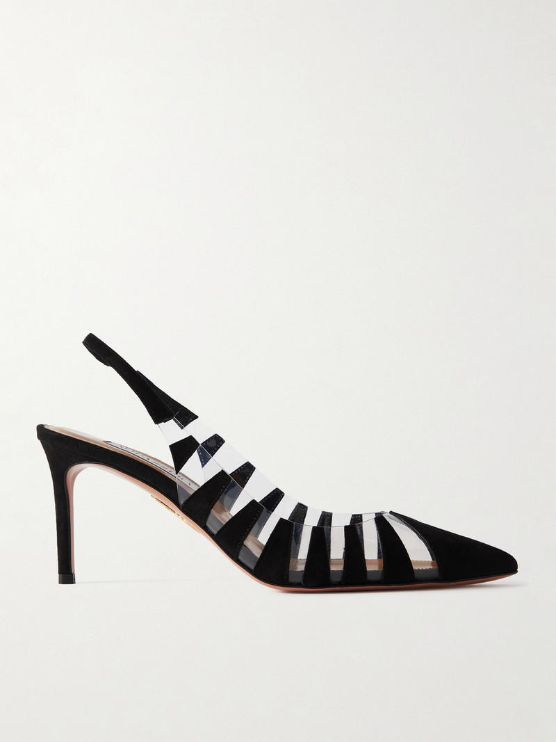 뜨거운 Rumor 75 appliquéd 스웨드와 PVC slingback 펌프 1