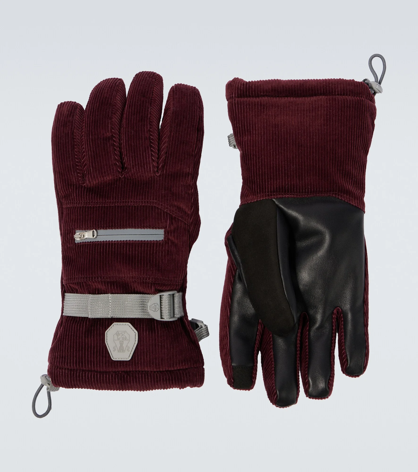 Leather-trimmed cotton corduroy ski gloves - 1