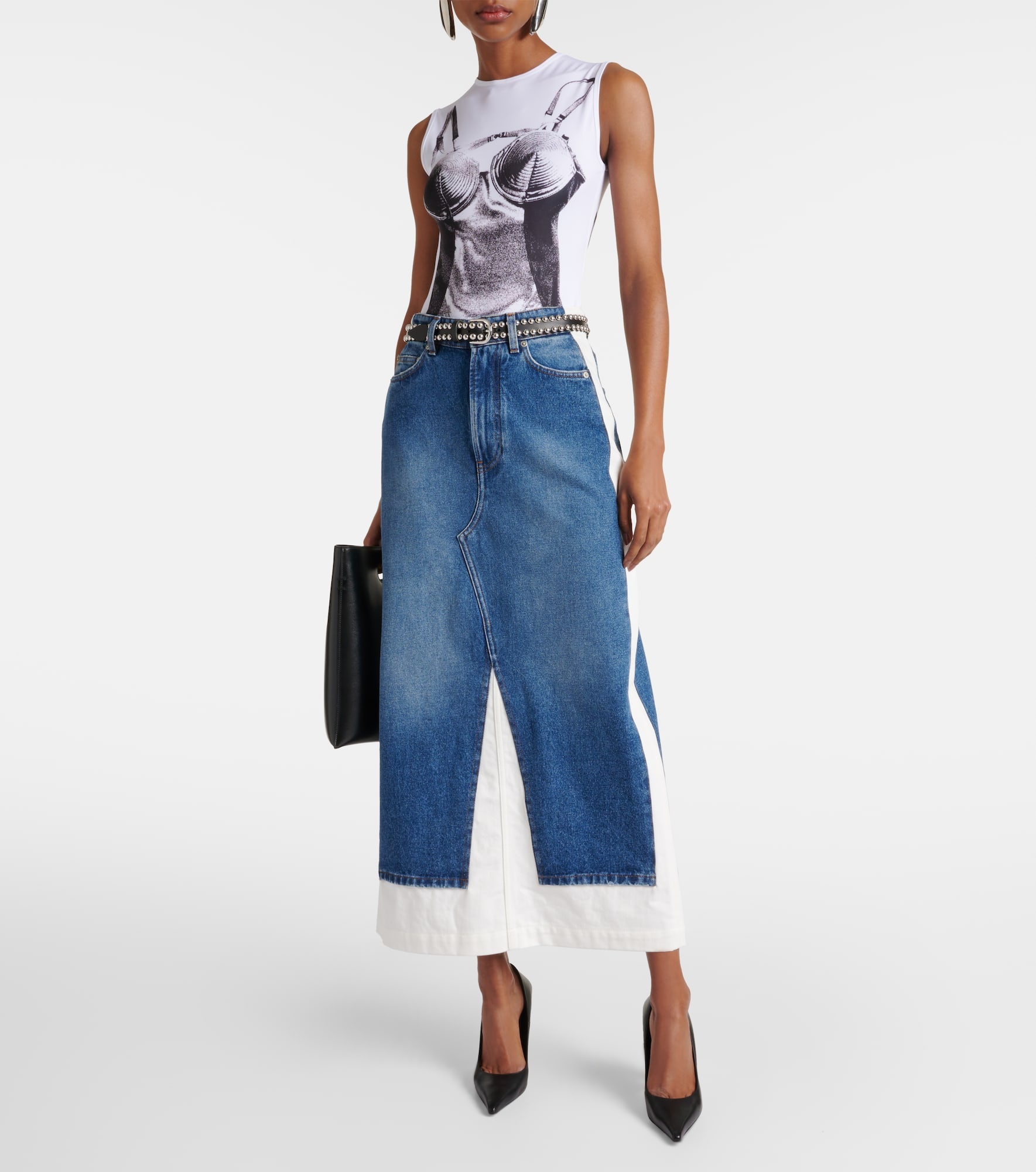 Denim and cotton maxi skirt - 2