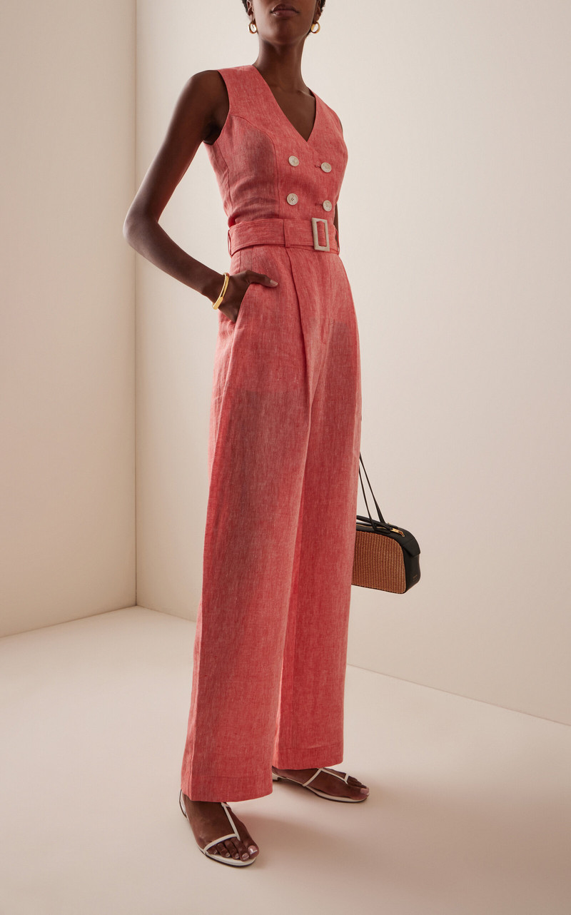 MATTHEW BRUCH Pleated Linen Barrel-Leg Pants coral outlook