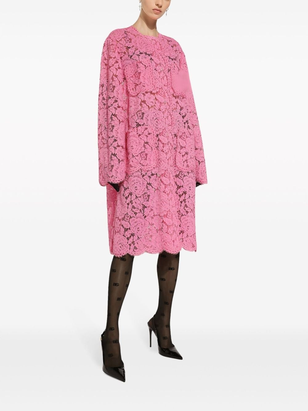 floral-lace single-breasted coat - 3