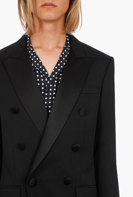 Black satin and wool blazer with double-breasted buttoned fastening - 6