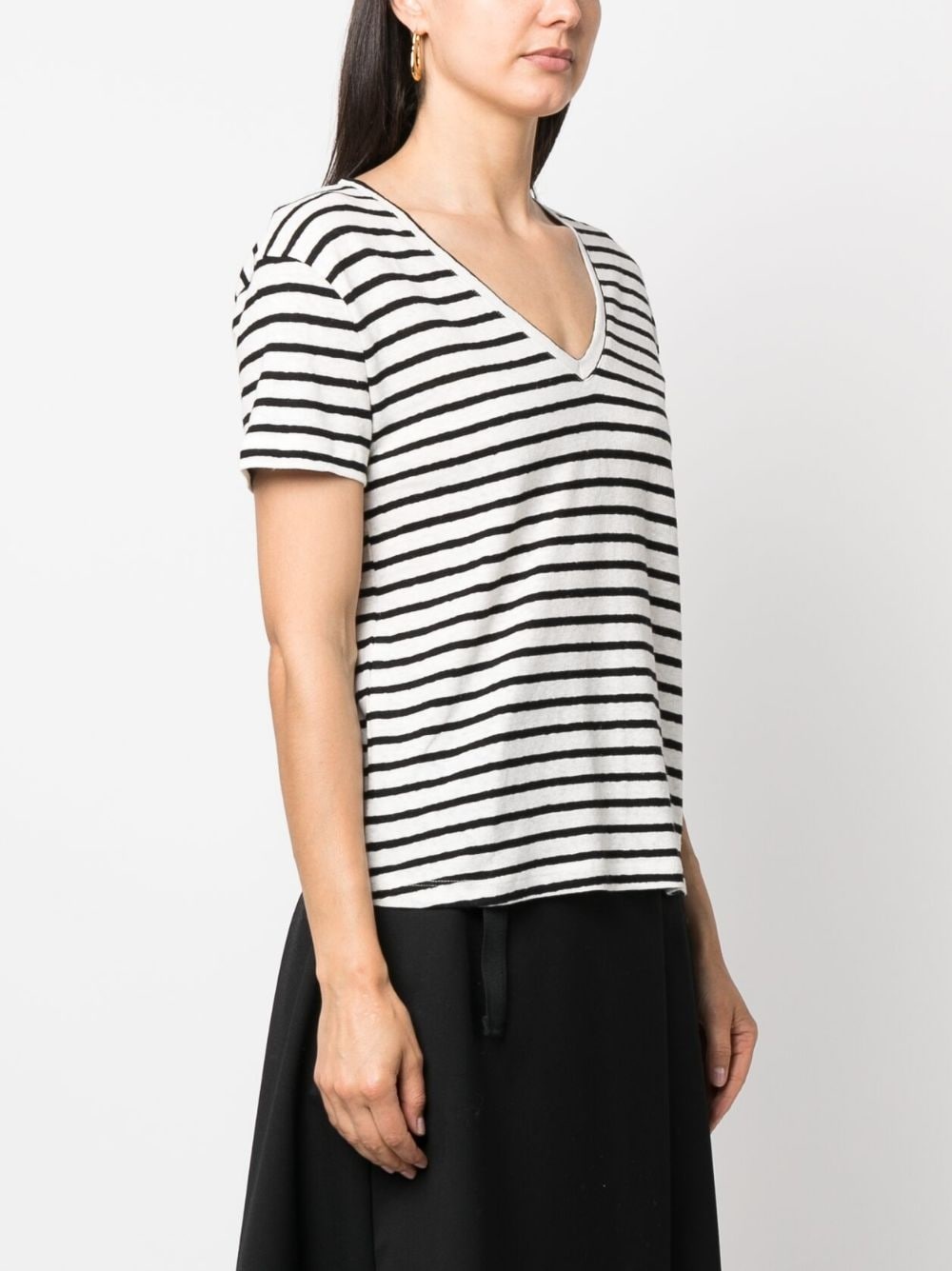 striped V-neck T-shirt - 3