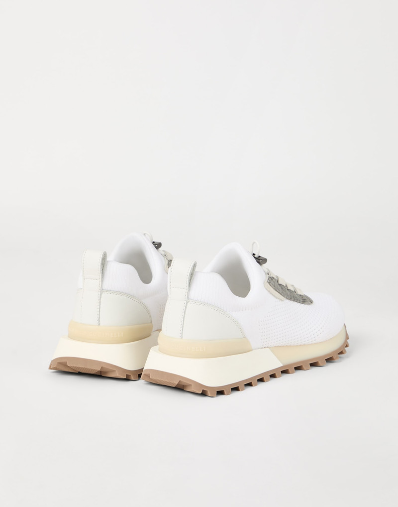 Brunello Cucinelli Techno fabric and calfskin runners with precious trim outlook