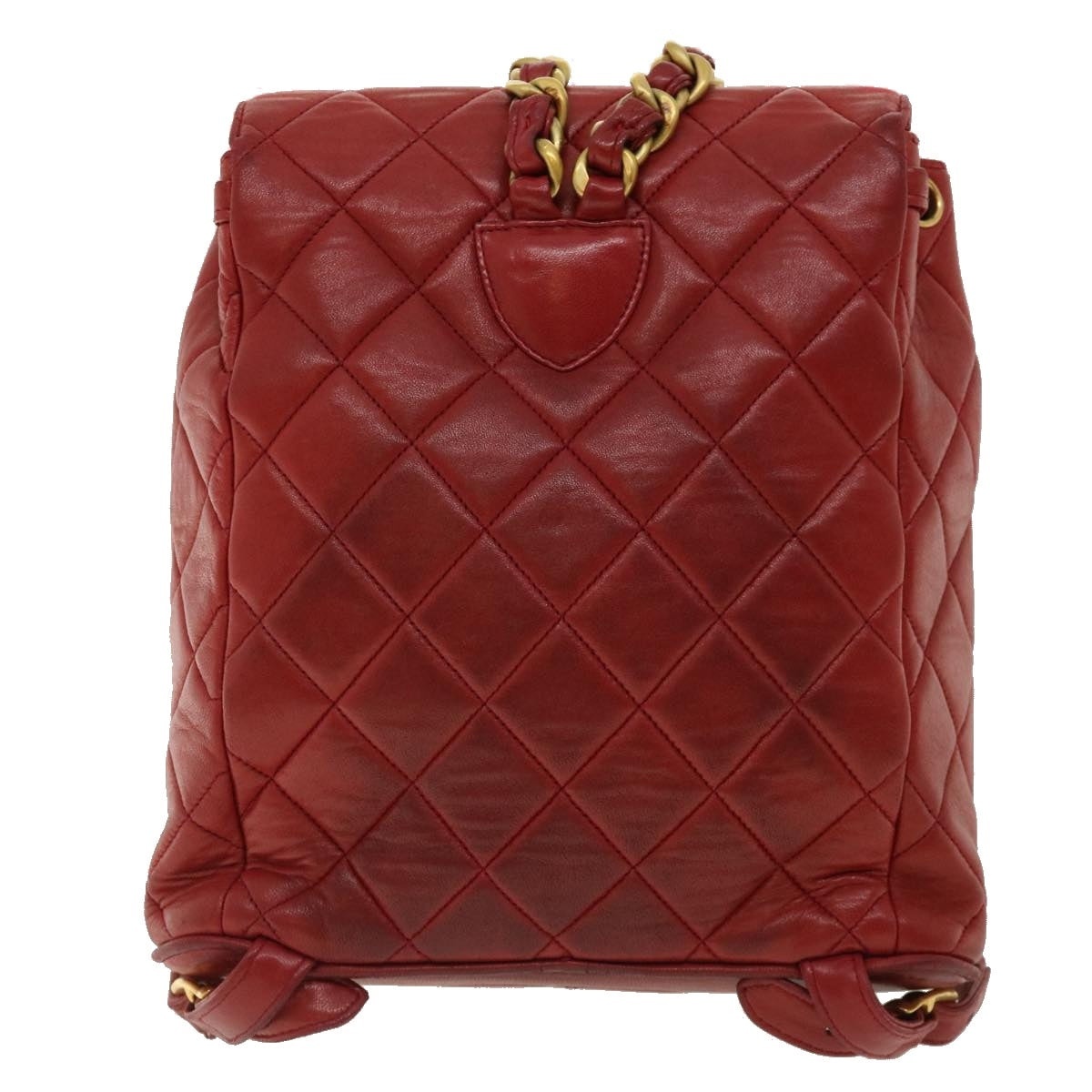 CHANEL Matelasse Chain Hand Bag Lamb Skin Red CC - 2