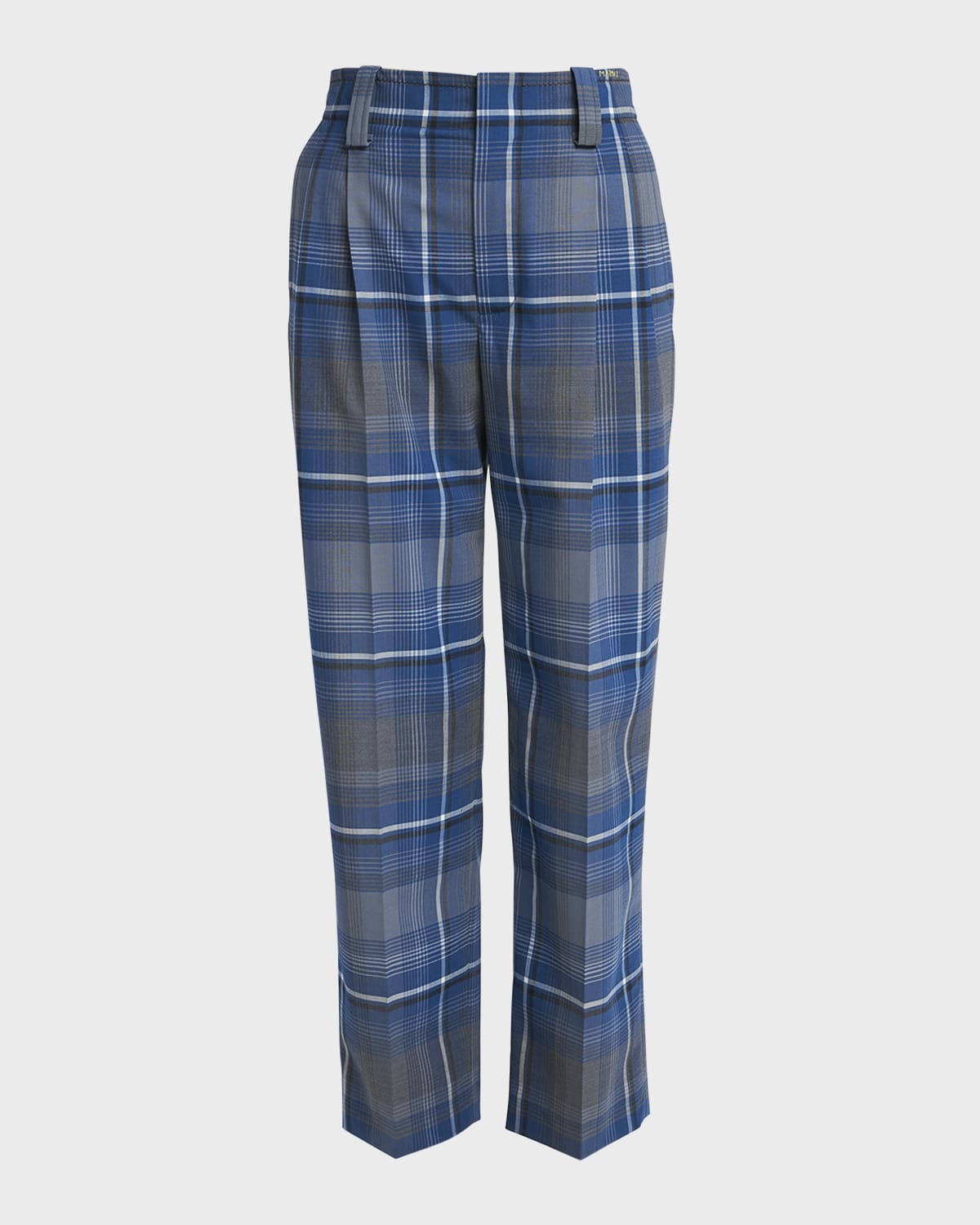 Mid-Rise Check Double-Pleated Straight-Leg Trousers - 1