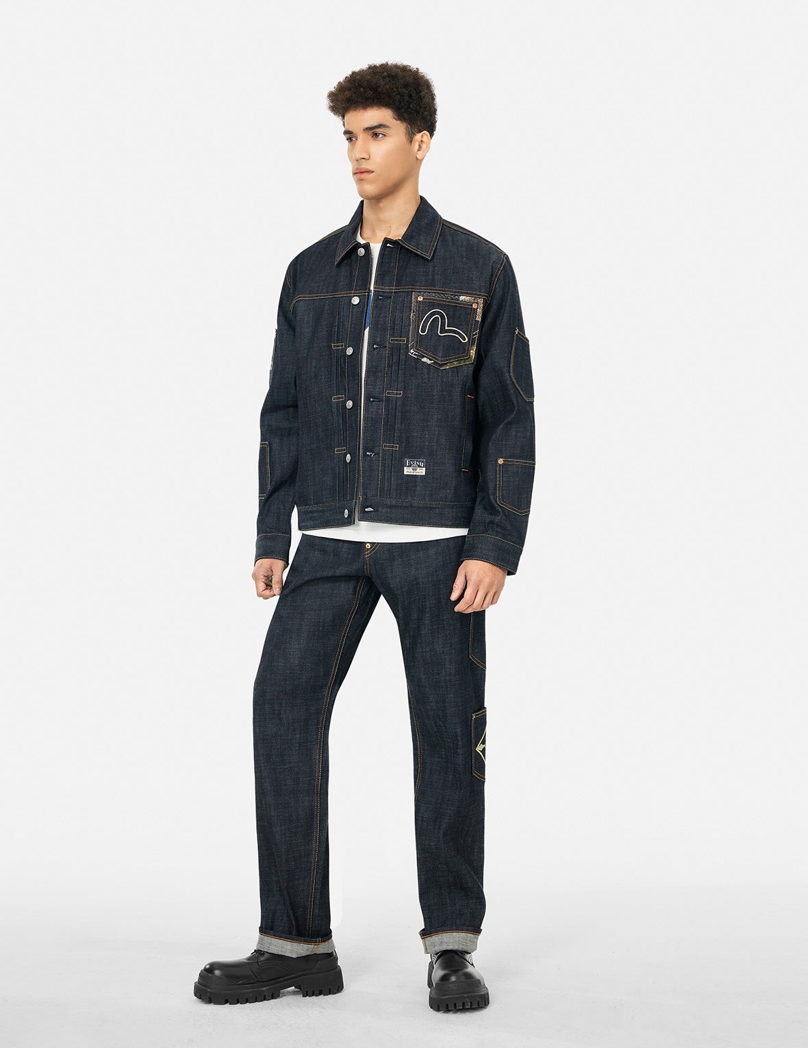 Multi-Pocket with Brocade Patch Regular Fit Denim Jacket - 3
