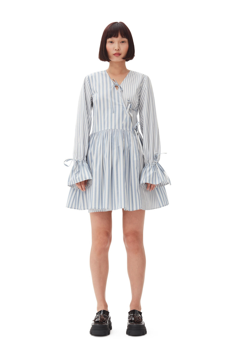 BLUE STRIPE COTTON MINI WRAP DRESS 1