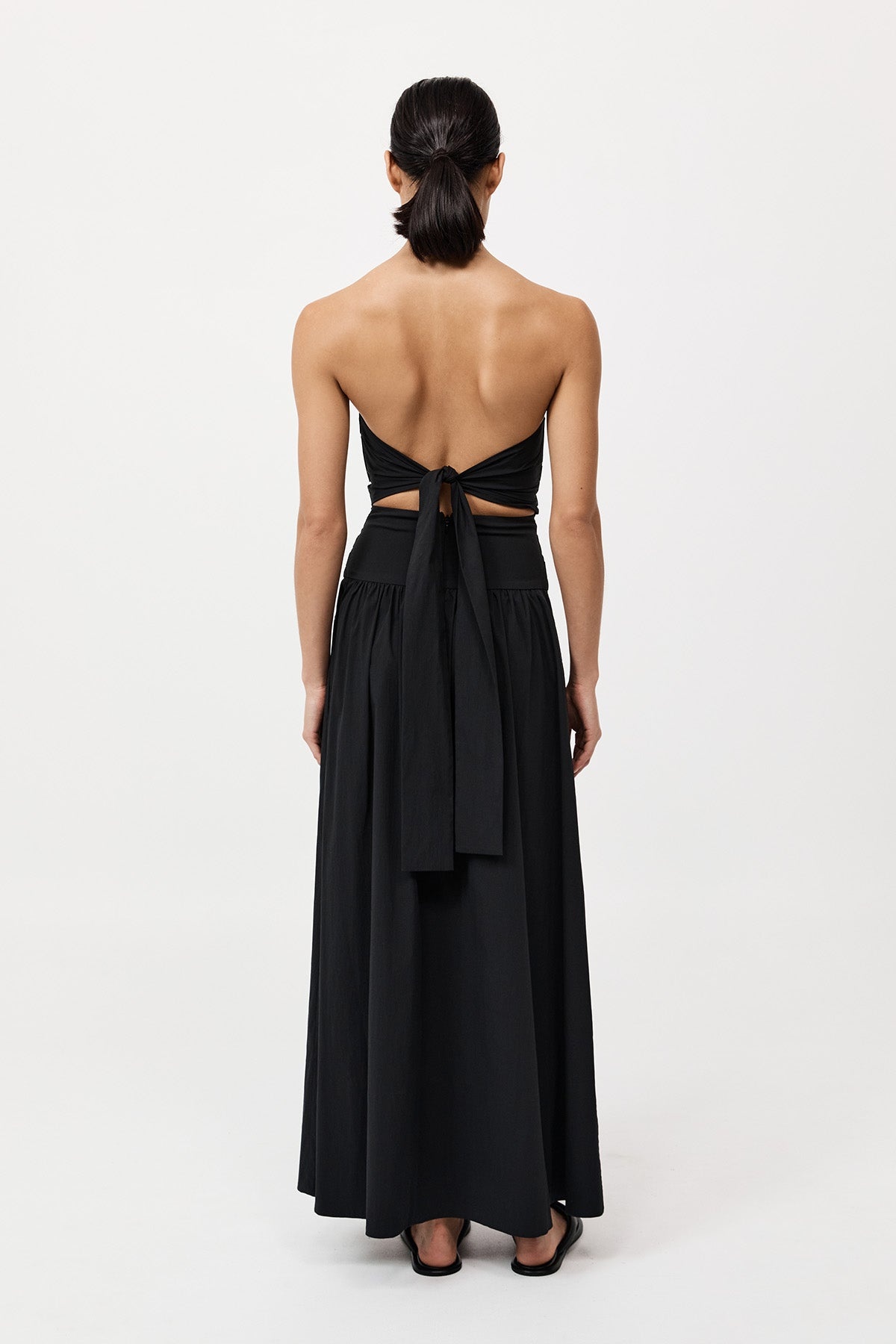Gathered Strapless Tie Back Dress - Black - 4